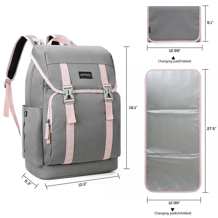 mommore กระเป๋าคุณแม่ กระเป๋าสัมภาระคุณแม่ กระเป๋าแม่ลูกอ่อน ใช้ได้ทั้งคุณแม่ และคุณพ่อ กันน้ำ ทนทาน พร้อมแผ่นรองเปลี่ยนผ้าอ้อม คุณภาพสูง คล้องรถเข็น เหมาะกับการเดินทางมาก (ฺฺPink)