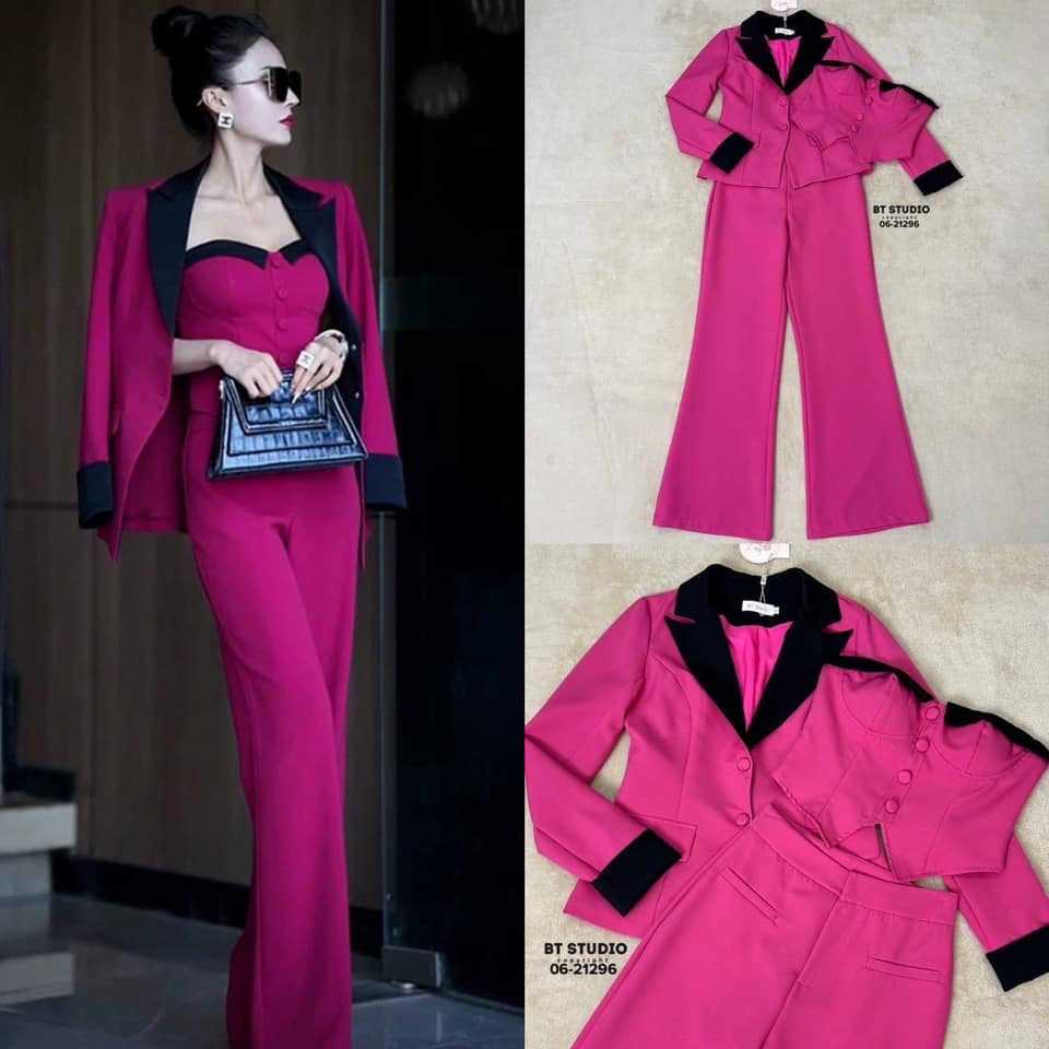 เซท 3 ชิ้น เสื้อเบเซอร์แขนยาวกระดุมหน้า ดีเทลแต่งคอปกและปลายแขนตัดแต่งสีดำแต่งกระเป๋าหลอก มาพร้อมเสื้อเกาะอกปฃายชายตัดต่อเว้าตรงกลาง ขอบอกแต่งตัดสีดำ อกเสริมฟองน้ำซิปหลัง แมทซ์กับกางเกงขายาว ใส่สบาย : สินค้าคุณภาพ (พร้อมส่ง)