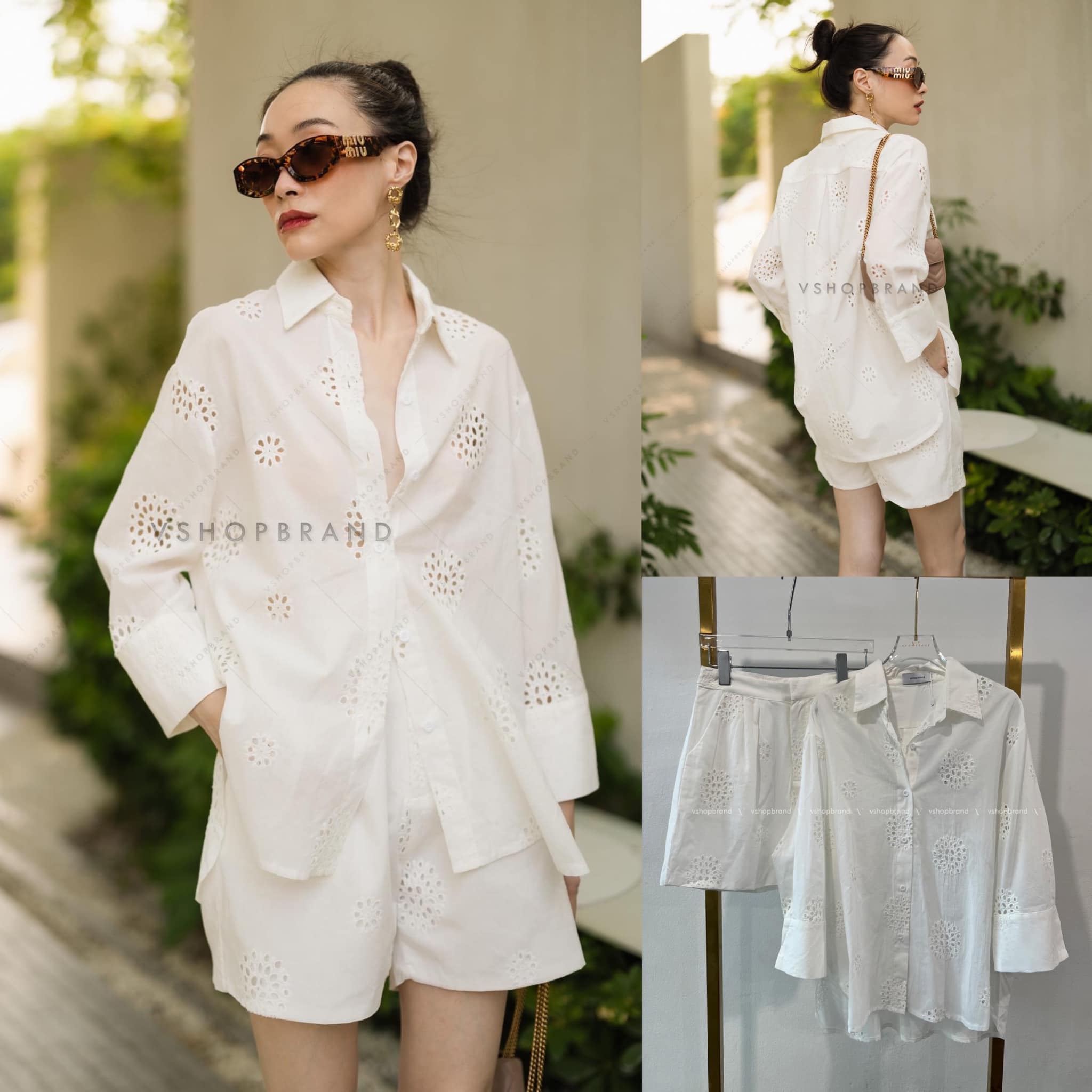 Set เสื้อเชิ้ตผ้าฉลุ + กางเกงขาสั้น สินค้าคุณภาพ (พร้อมส่ง)