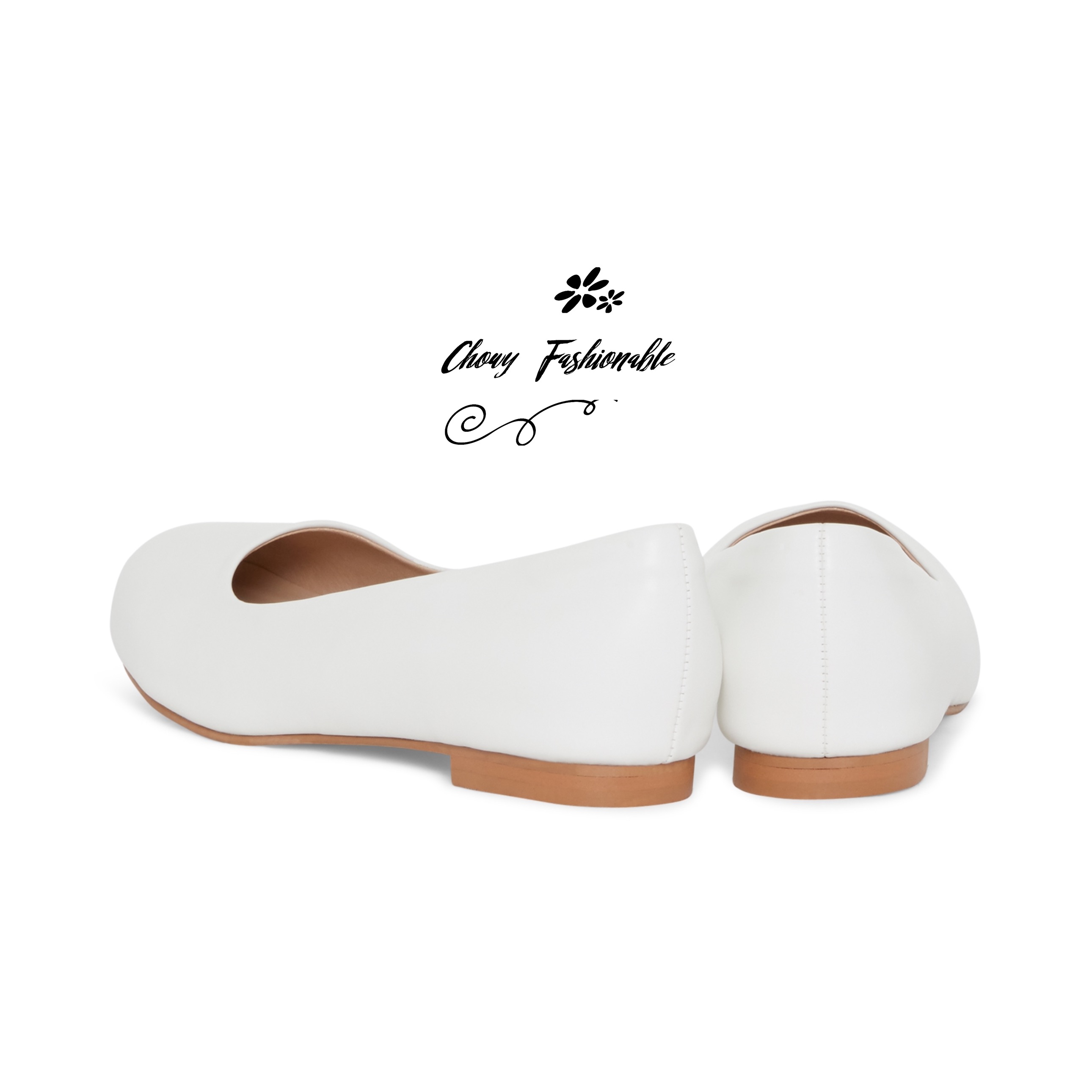 รองเท้าส้นแบนไซส์ใหญ่ 37-50 Flat White Matte รองเท้าพยาบาล คัชชูส้นแบนหัวกลม สีขาว CHOWY CH0138WH