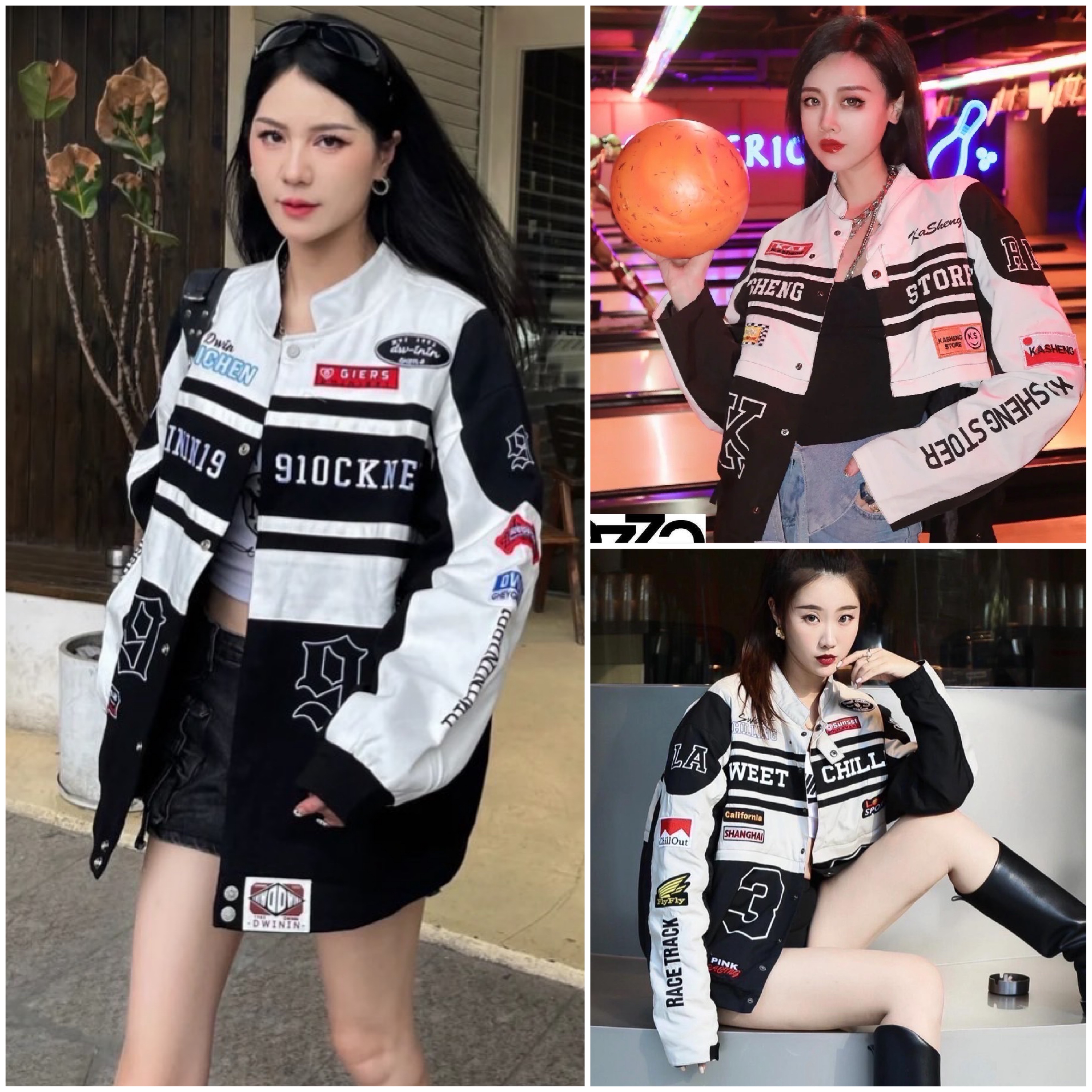 แจ็คเก็ตกึ่งหนัง ปักลาย Racing สวย สปอร์ต เท่ห์ รุ่น Unisex งานสวยขายดีมาก รุ่นนี้ผสมหนัง งานสวยมาก.. ใส่สบาย : สินค้าคุณภาพ (พร้อมส่ง)