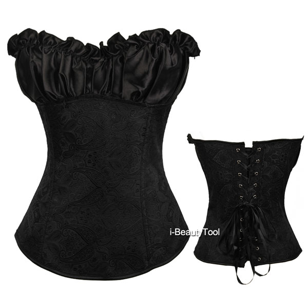คอร์เซ็ท Corset สีดำ ซิปข้าง แต่งระบายที่อก สวยมาก -ขนาด 2XL