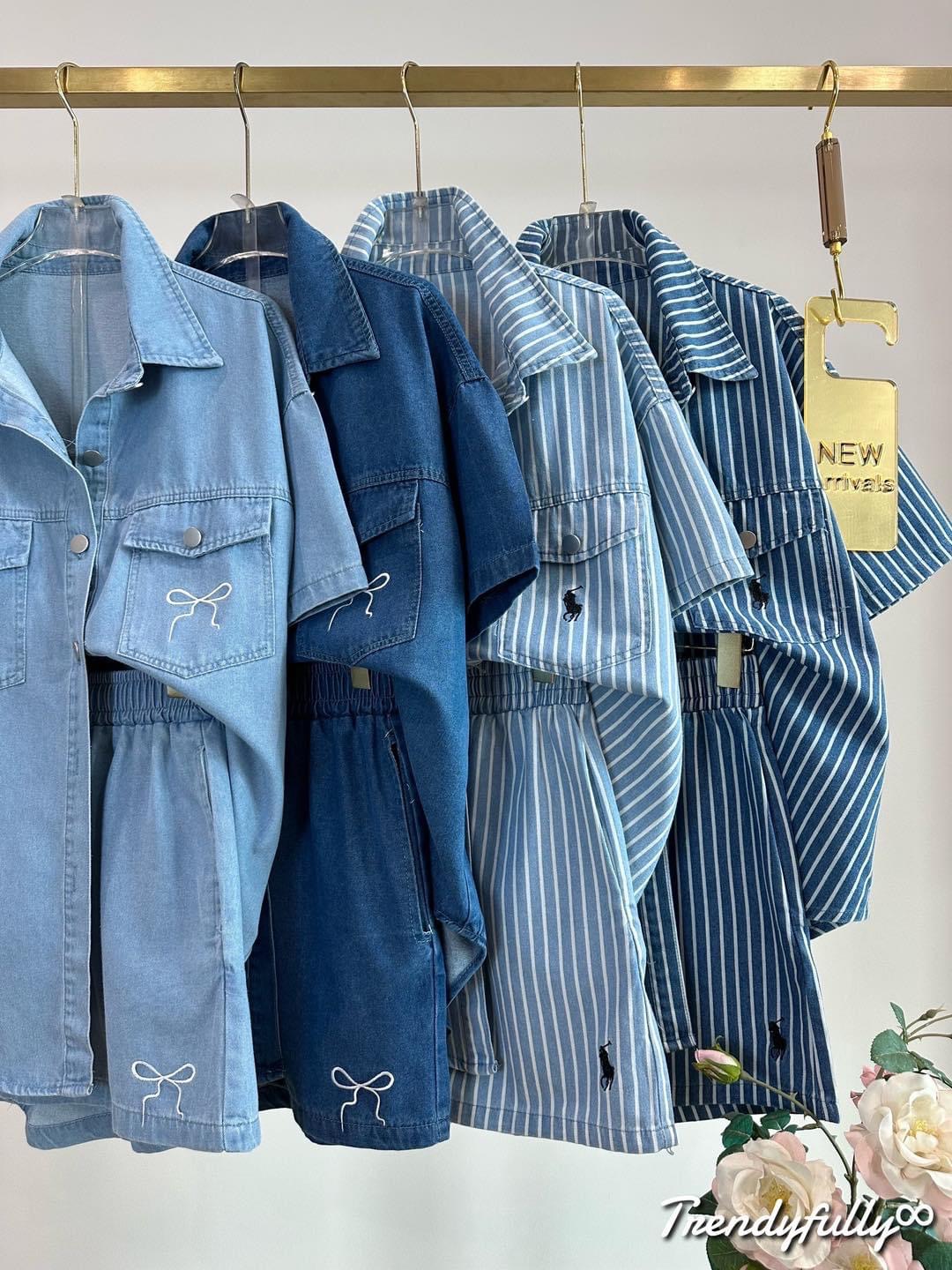 ชุดเซทยีนส์แขนสั้น+กางเกงขาสั้น ใส่สบาย : สินค้าคุณภาพ (พร้อมส่ง)