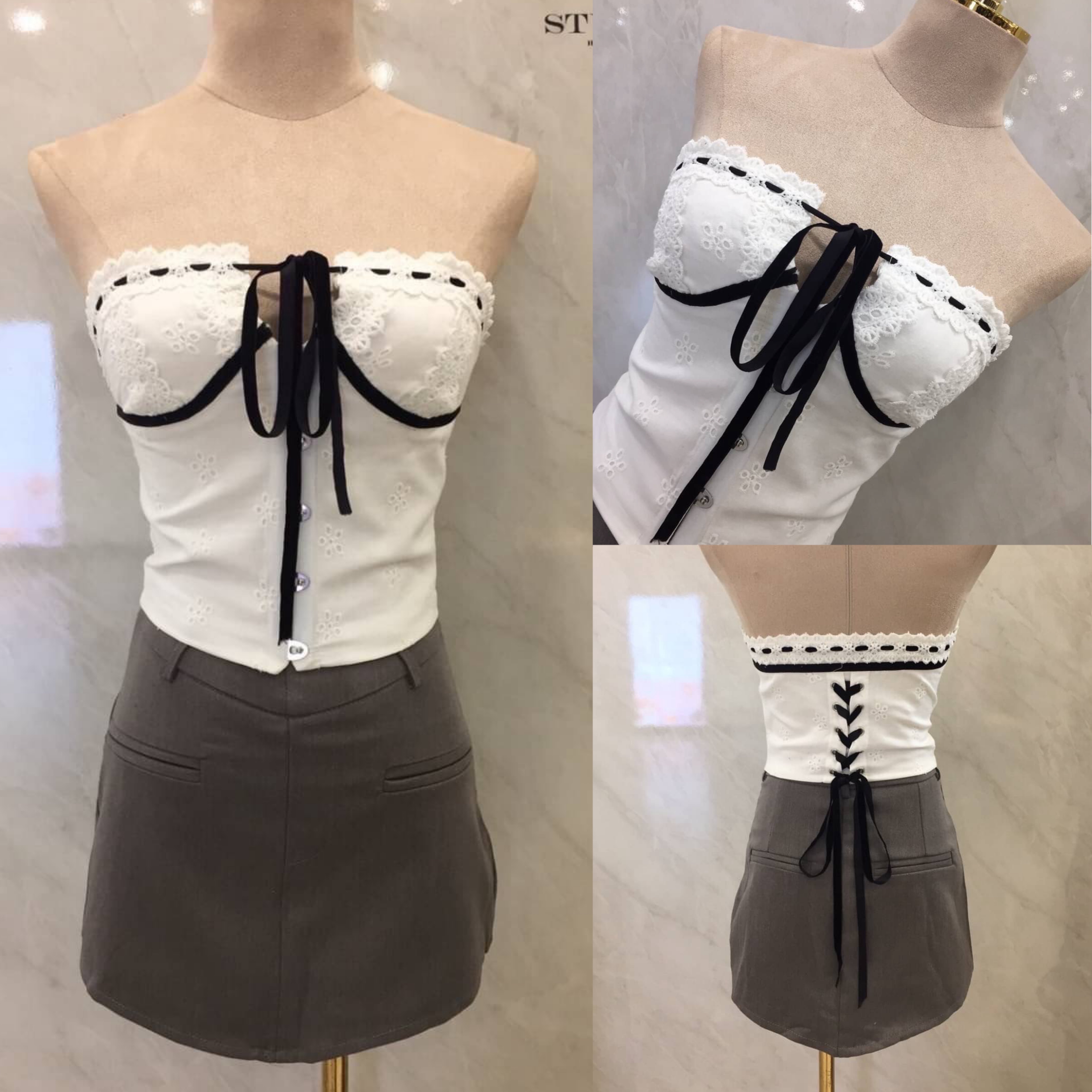 เซตเสื้อเกาะอก มาพร้อมกระโปรง ซับใน กางเกง เอวรูปตัววี เข้าชุด ใส่สวยมาก ใส่เที่ยว ใส่ได้หลายโอกาส สินค้าคุณภาพ (พร้อมส่ง)