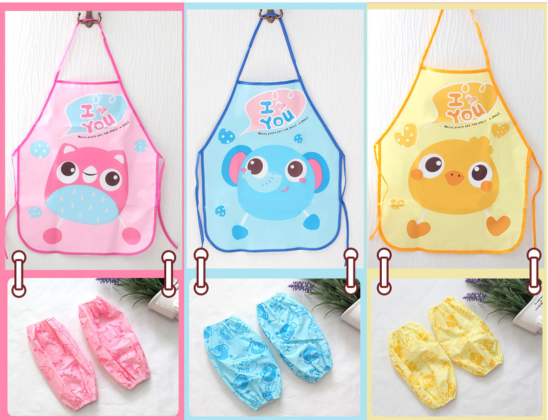 ผ้ากันเปื้อนเด็ก+ปลอกแขน สำหรับทำอาหาร/ทำงานศิลปะ PEVA กันน้ำ ปลอดสารพิษ