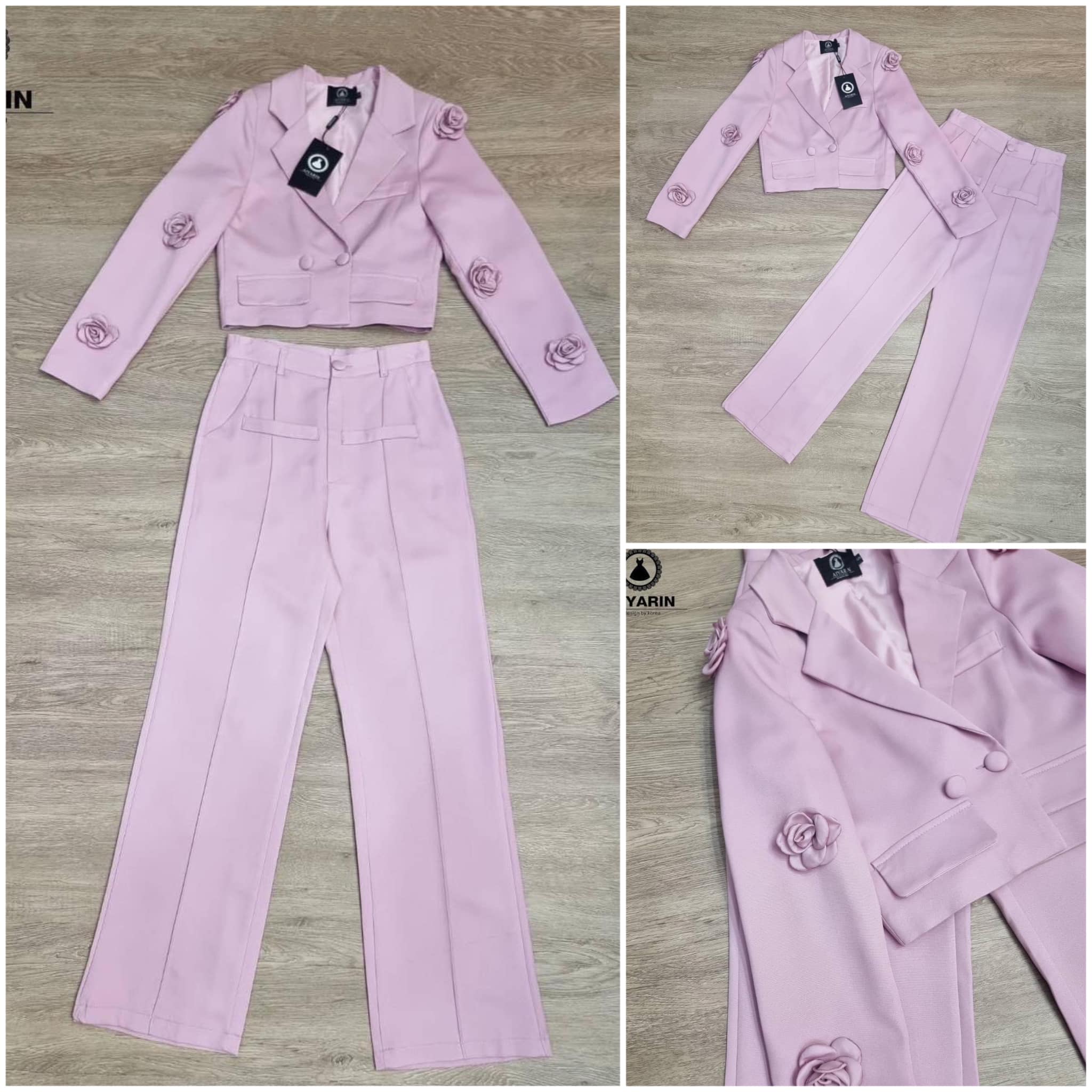 set เสื้อ สูท+ กางเกงขายาว เสื้อเก๋ๆ ติดเข็มกลัดใส่กุหลาบ สินค้าคุณภาพ (พร้อมส่ง)