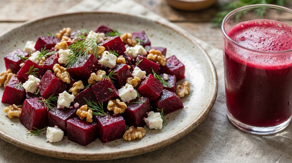 สลัดบีทรูทและน้ำบีทรูทสกัดเย็น อาหารบำรุงเลือด