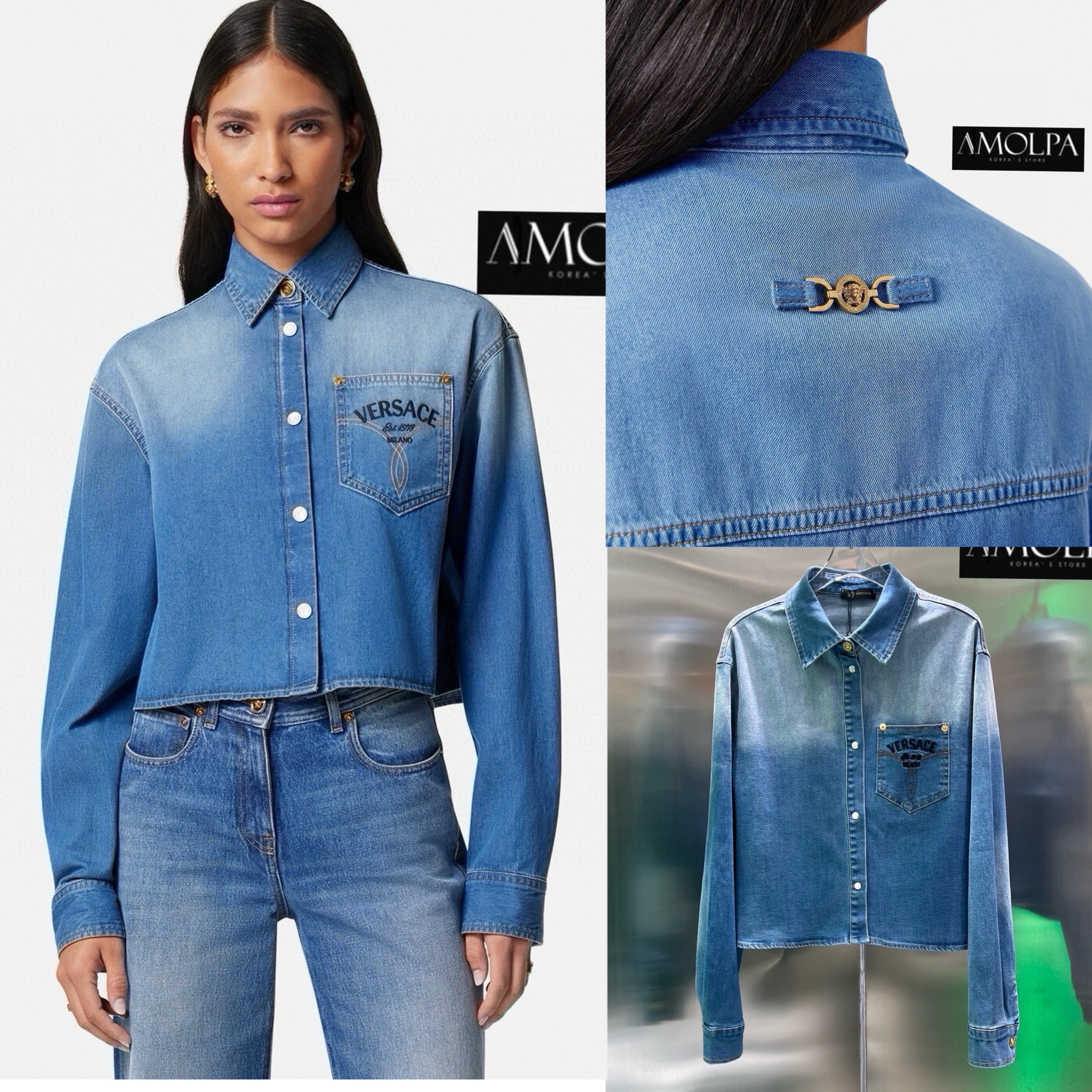 เสื้อเชิ้ต SHIRT VERSACE DENIM งาน hiend ผ้าดีมาก มีน้ำหนักสุดๆ เย็นมากๆ งานสวยชนช๊อป ใส่สบาย : สินค้าคุณภาพ (พร้อมส่ง)