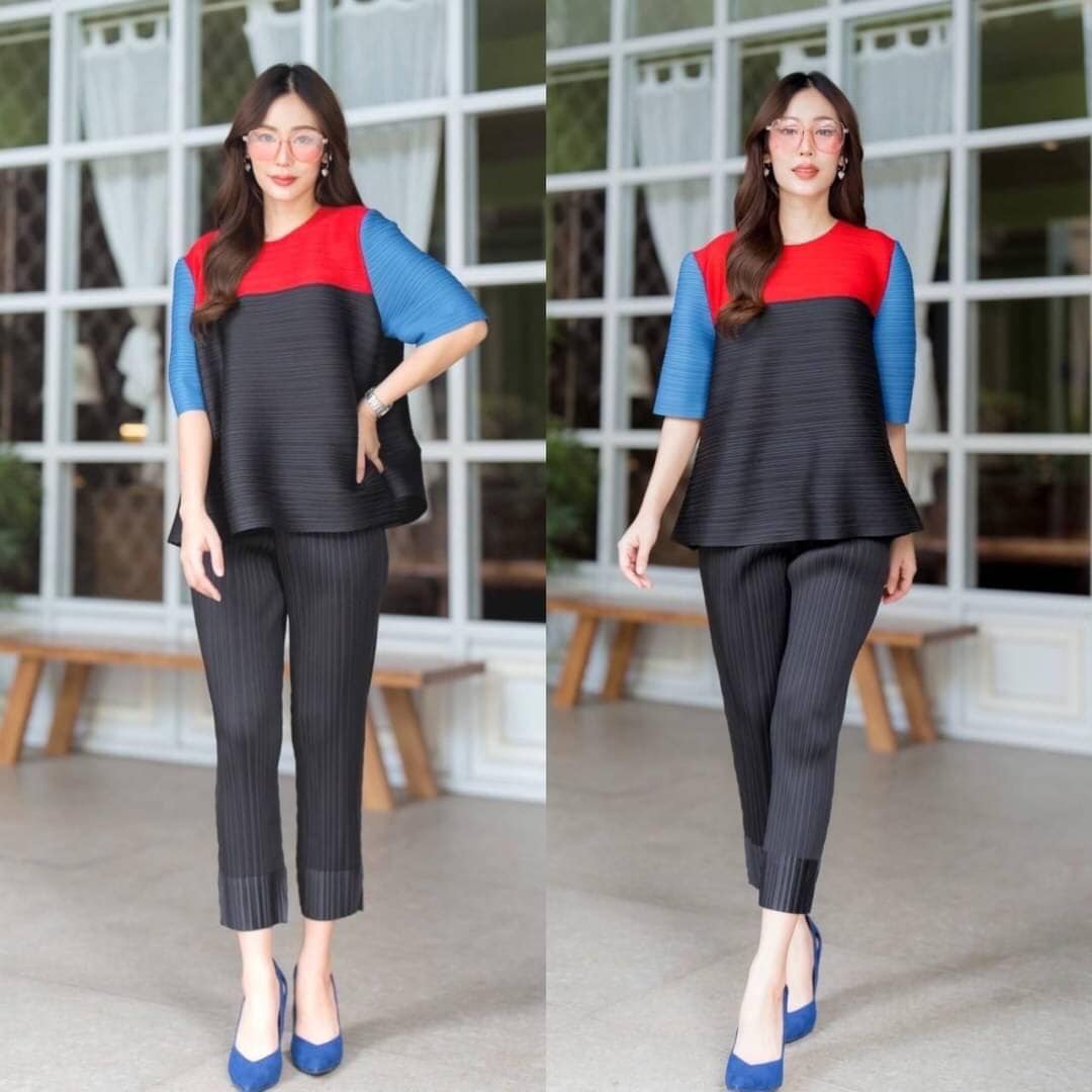 ชุดเซต เสื้อ+กางเกงขายาว ผ้าอัดพลีท คุณภาพแน่นๆ งาน AA Premium 💫 : สินค้าคุณภาพ (พร้อมส่ง)