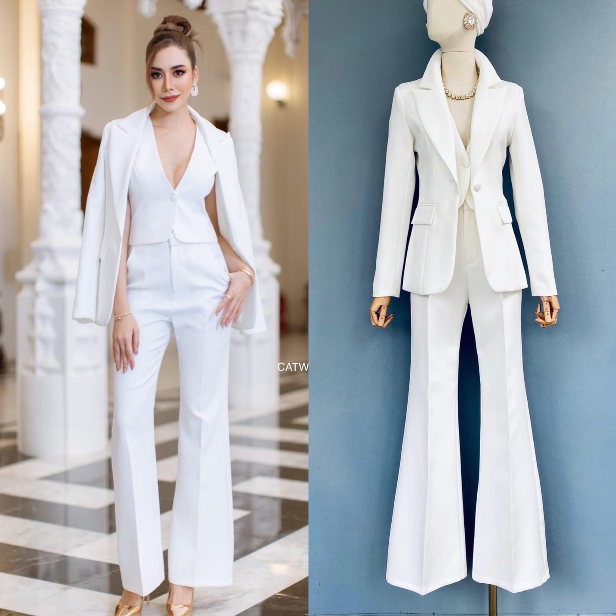 ชุด BLAZER 3ชิ้น BLAZERเป็นทรงเข้ารูป มาพร้อมกับเสื้อกั๊กครอปแขนกุด ทรงเข้ารูปคอวี มาคู่กับกางเกงทรงขาบาน งานผ้าเกรดเอ ใส่สบาย . สินค้าคุณภาพ (พร้อมส่ง).