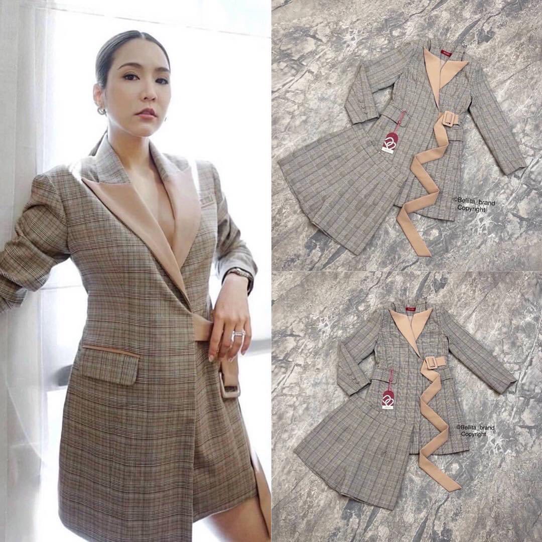 เซ็ทสูท คอวี มีคอปก แขนยาว แต่งดีเทลเข็มขัดด้านข้างเอว มากับกางเกง ขาสั้นเข้าเซ็ท ลายเดียวกันทั้งชุด : สินค้าคุณภาพ (พร้อมส่ง)