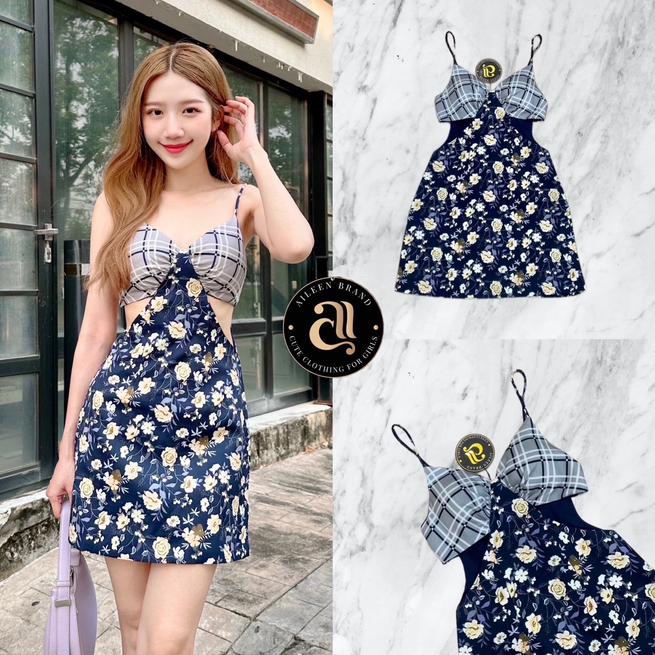 มินิเดรสสายเดี่ยวช่วงอกโค้ง ( เสริมฟองน้ำ และซิปหลังอย่างดี ) ดีไซน์เก๋ สินค้าคุณภาพ (พร้อมส่ง)