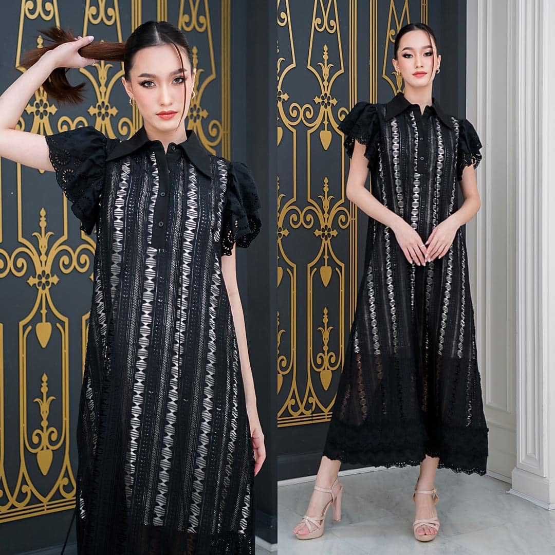 เดรสเสื้อคอปกแขนระบาย กระโปรงทรงเอ ใส่สบาย ทำจากผ้าลูกไม้ คอตตอนทอลาย เนื้อนุ่มเป็นทรง คัตติ้งเนี้ยบ มีซับในเต็มตัวค่ะ สินค้าคุณภาพ (พร้อมส่ง)