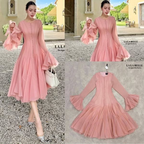 เดรสรุ่นฮอต ชุดยาวเนื้อผ้าซีฟองลายเปลือกไม้มีเทคเจอร์ในตัว เย็บกระดุมหน้ายาวแขนยาวซีทูชายแขนเย็บจีบระบายรอบแขนตัวชุดเย็บเข้าทรงตีเกล็ดรอบชุดช่วงกระโปรงเย็บจับระบายเพิ่มเลเยอร์ผ้าแต่ละจีบให้กระโปรงแน่นฟู ใช้ผ้าเยอะมาก ใส่สบาย : สินค้าคุณภาพ (พร้อมส่ง)