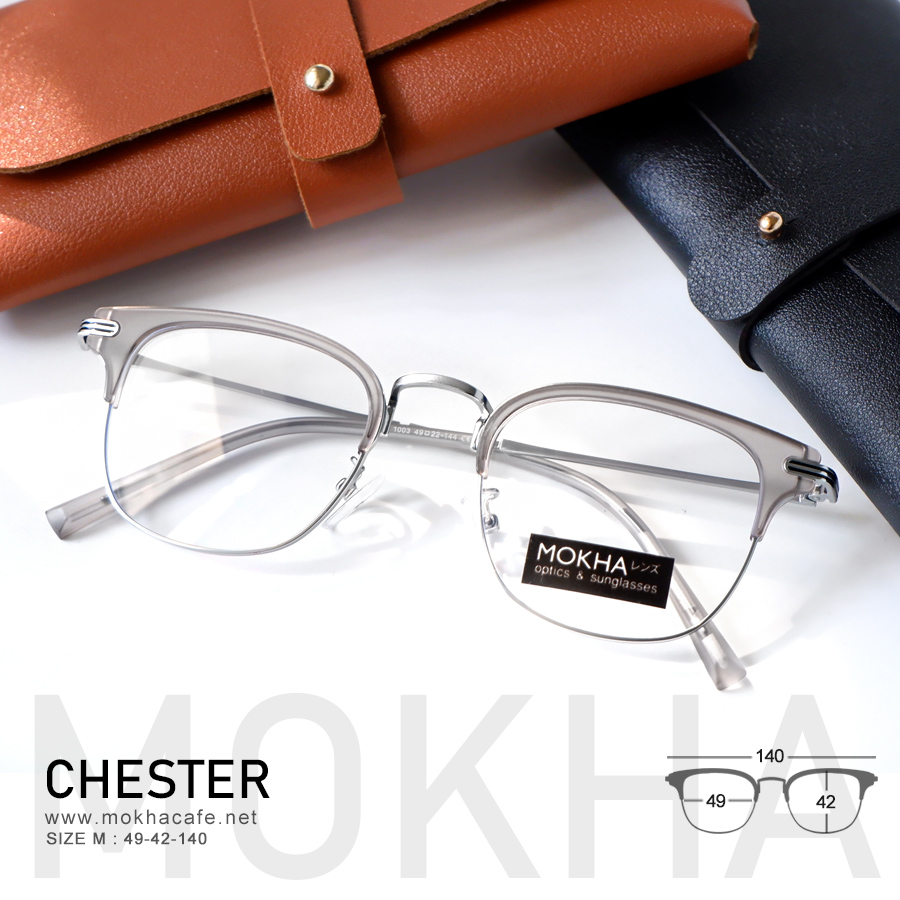 CHESTER - Grey silver แว่นตา กรอบโลหะ ทรง ClubMaster กว้าง 140 มม. (sizeM) H42