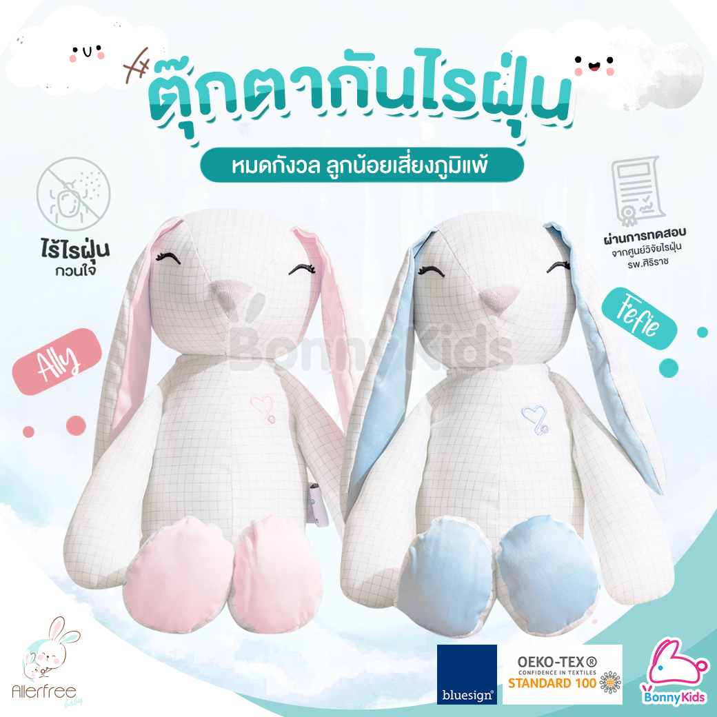Allerfree (อัลเลอร์ฟรี) ตุ๊กตากันไรฝุ่น มาตรฐาน OEKOTEX-100 ไม่สะสมแบคทีเรีย เชื้อโรคและเชื้อรา