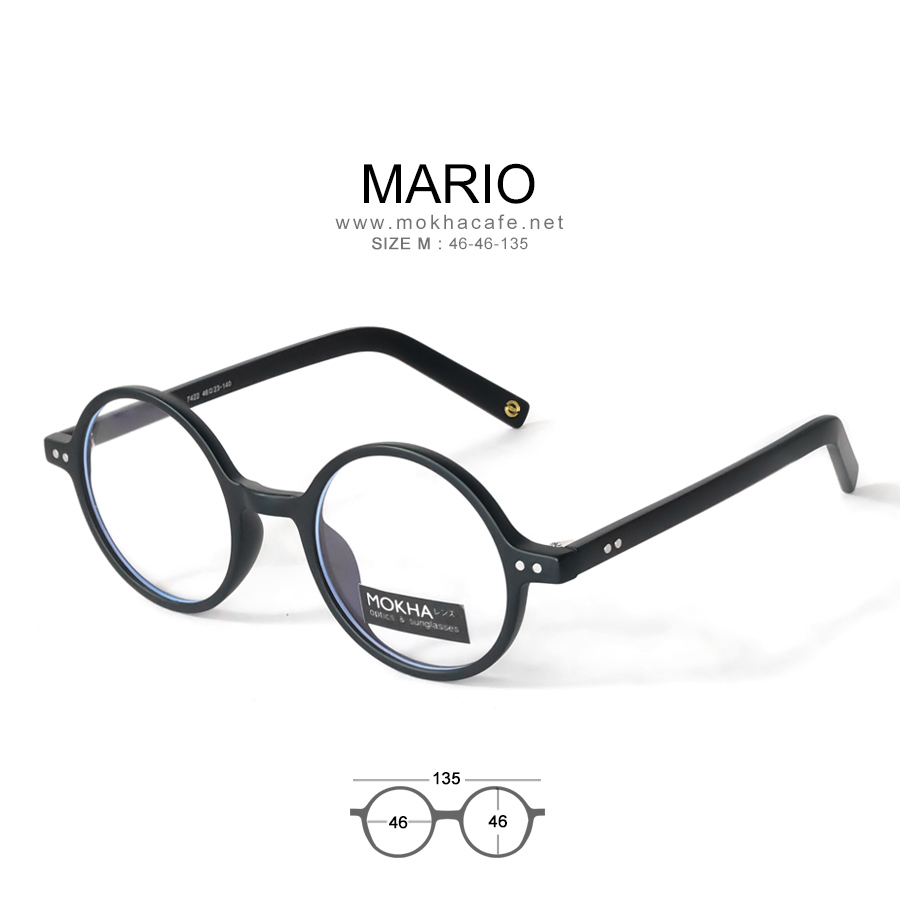 MARIO - black กรอบแว่นตา TR90 แว่นทรงกลม แกนขาโลหะ เหนียวทนทาน กว้าง 135 มม. (sizeM) H46