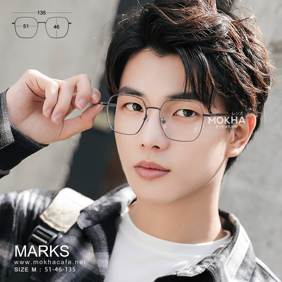 MARKS - black แว่นทรงเหลี่ยม กรอบโลหะ กว้าง 135 มม. (sizeM) H46