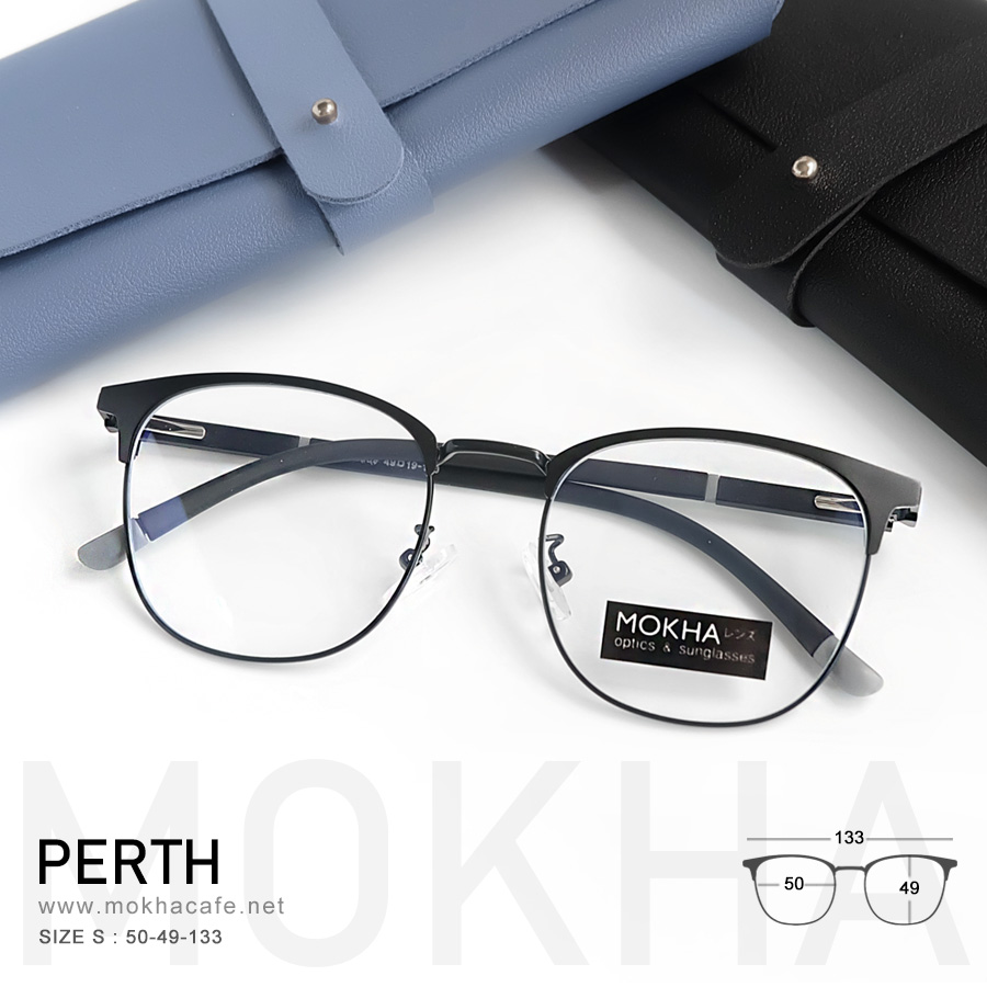 PERTH - black กรอบแว่นโลหะ กรอบทรงเหลี่ยม ขาสปริง clubmaster กว้าง 133 มม. (sizeS) H49
