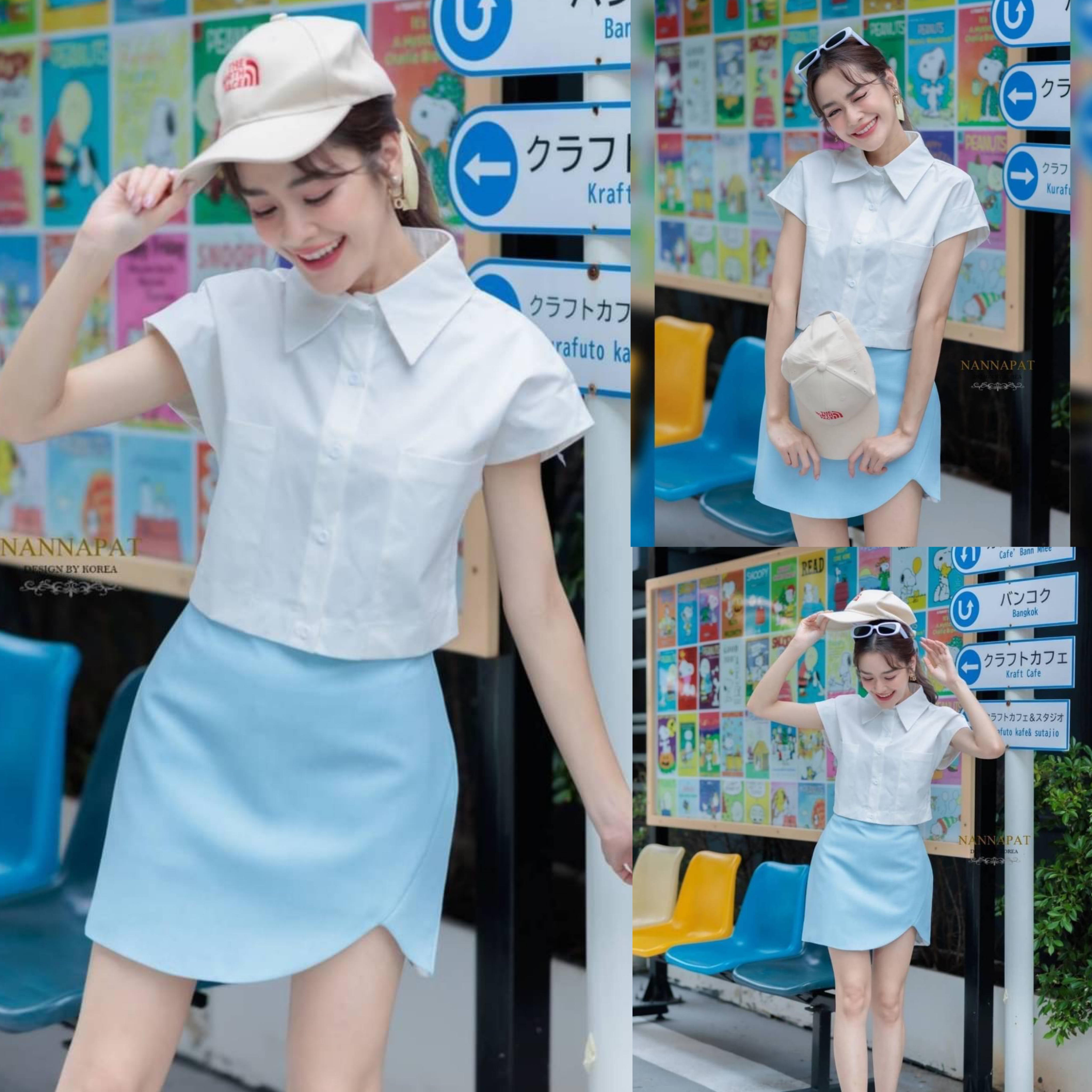 เซ็ท 3 ชิ้น เสื้อแขนล้ำเก๋ๆ กระโปรงทรงสวย มีซับในเป็นกางเกง มาพร้อมหมวกแบรนด์ดังเข้าชุดลงตัว สินค้าคุณภาพ (พร้อมส่ง)