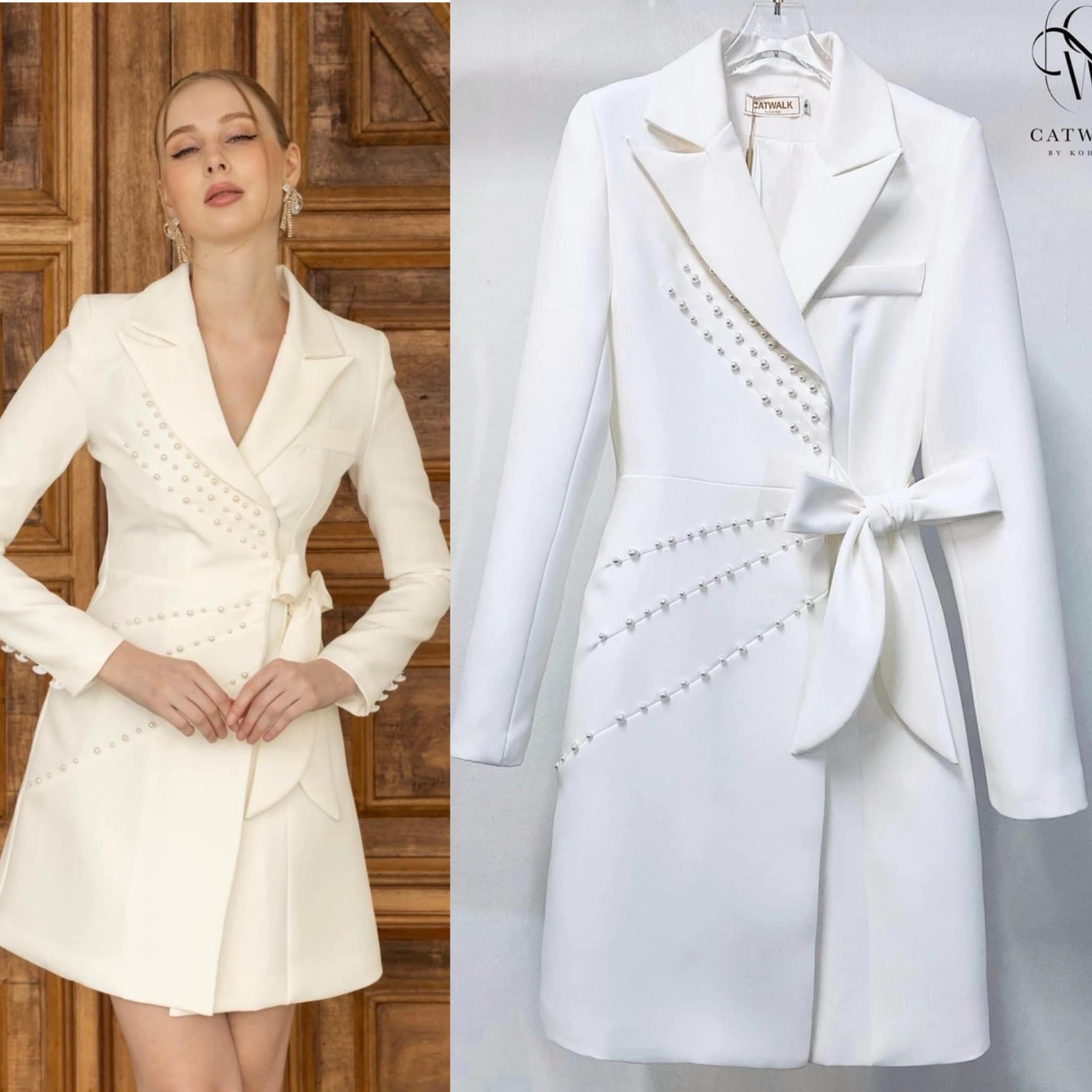 เดรสปกเทเล่อร์ ทรงเข้ารูป ป้ายหน้าแต่งมุก เนื้อผ้าเกรดเอ เนื้อนุ่มใส่สบาย : สินค้าคุณภาพ (พร้อมส่ง)