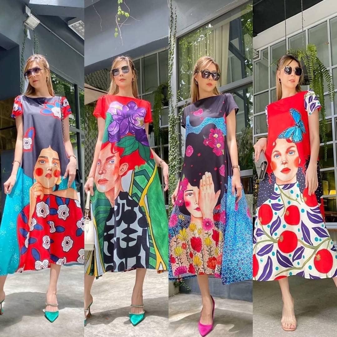 แม็กซี่เดรสทรงคอปาด แขนตุ๊กตา ใส่สบาย 👍🏻 สินค้าคุณภาพ (พร้อมส่ง)