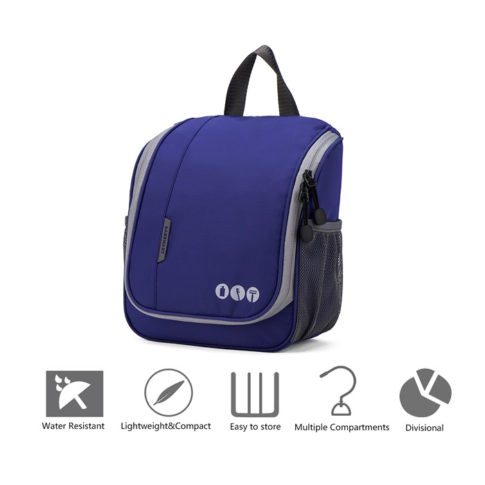 Bagsmart กระเป๋าใส่อุปกรณ์อาบน้ำ คุณภาพสูง ใส่อุปกรณ์อาบน้ำ แขวนได้ มีช่องใส่ด้านข้างสองด้าน สำหรับเดินทาง ท่องเที่ยว (Blue)