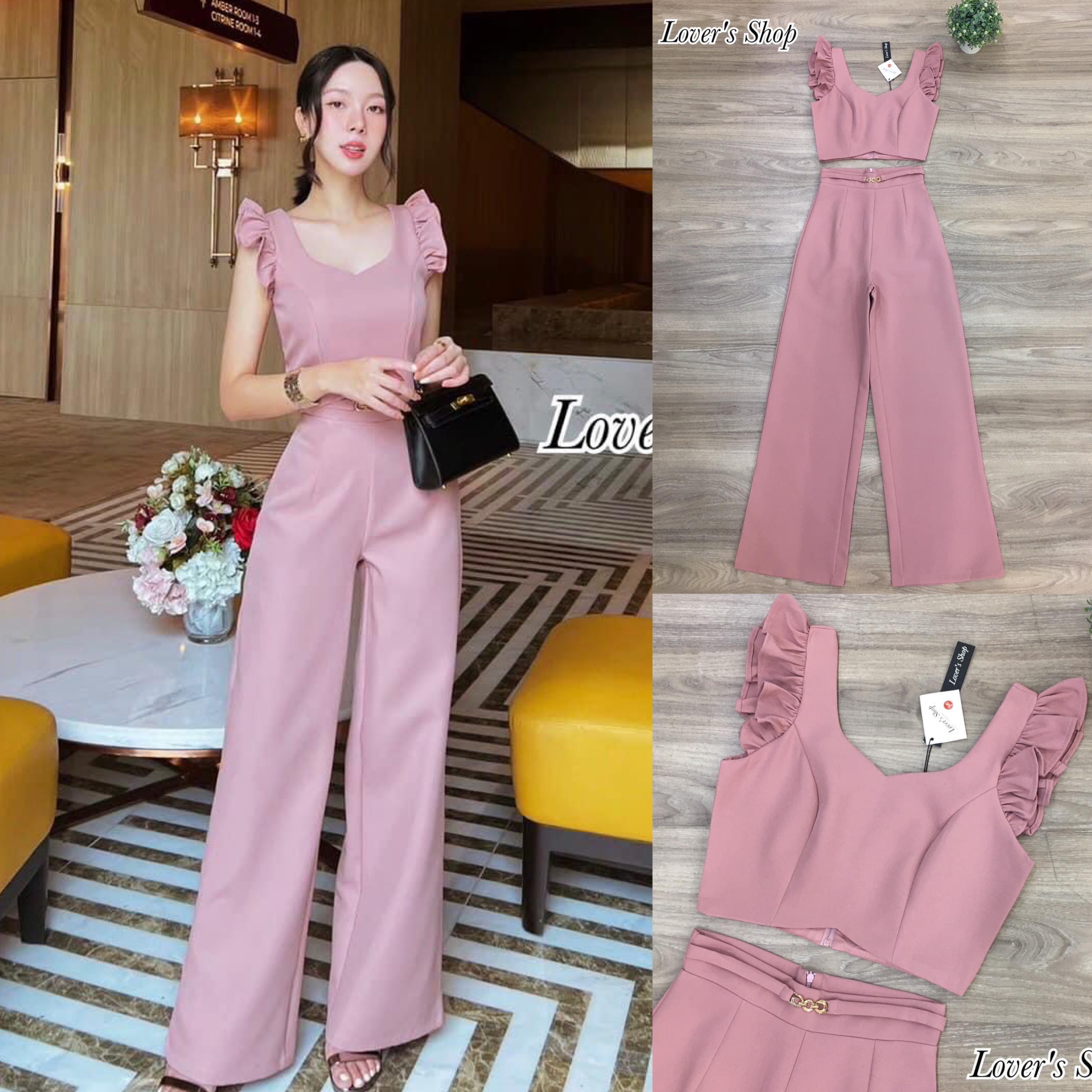 Set.2ชิ้น เสื้อคร็อปแขนระบายทรงสวย มาพร้อมกางเกงเอวสูงขายาว ช่วงเอวแต่งเข็มขัดในตัว เนื้อผ้าหนาอัดผ้ากาวอย่างดี สินค้าคุณภาพ (พร้อมส่ง)