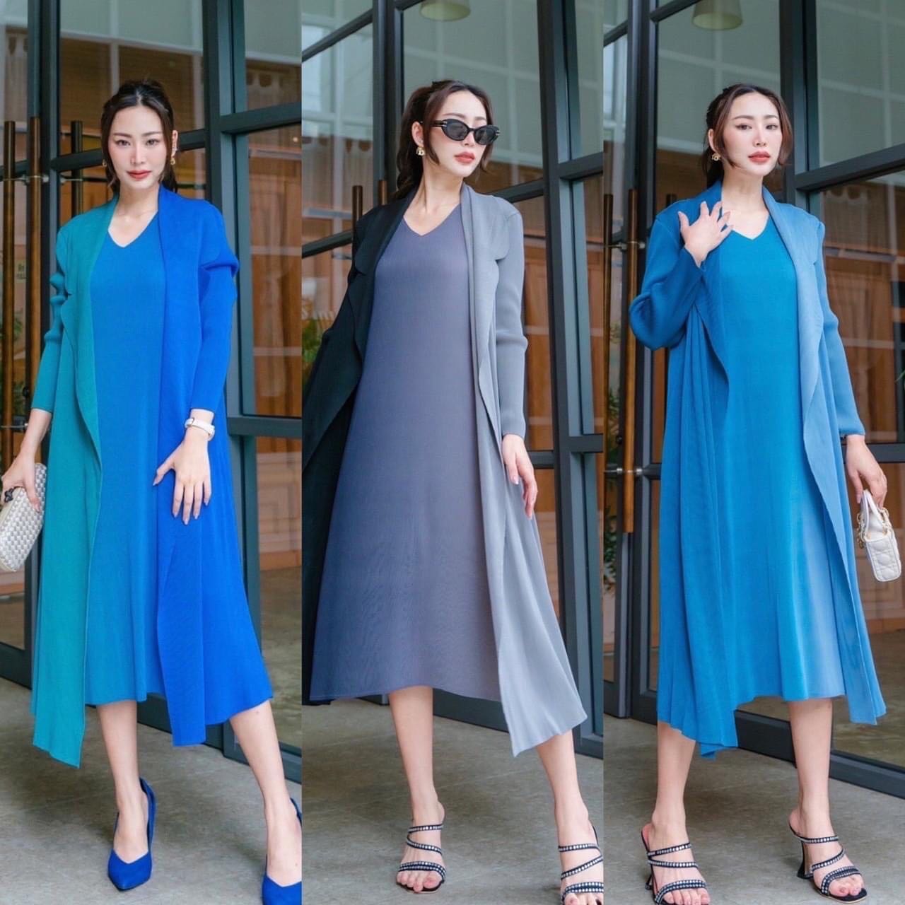 เดรสพลีทตัวยาว อัดพลีท 100% เนื้อเดียวกับงาน Brand งานเกาหลีแท้ 🇰🇷 ละเอียดสวยงาม High Quality ✔️ สินค้าคุณภาพ (พร้อมส่ง)