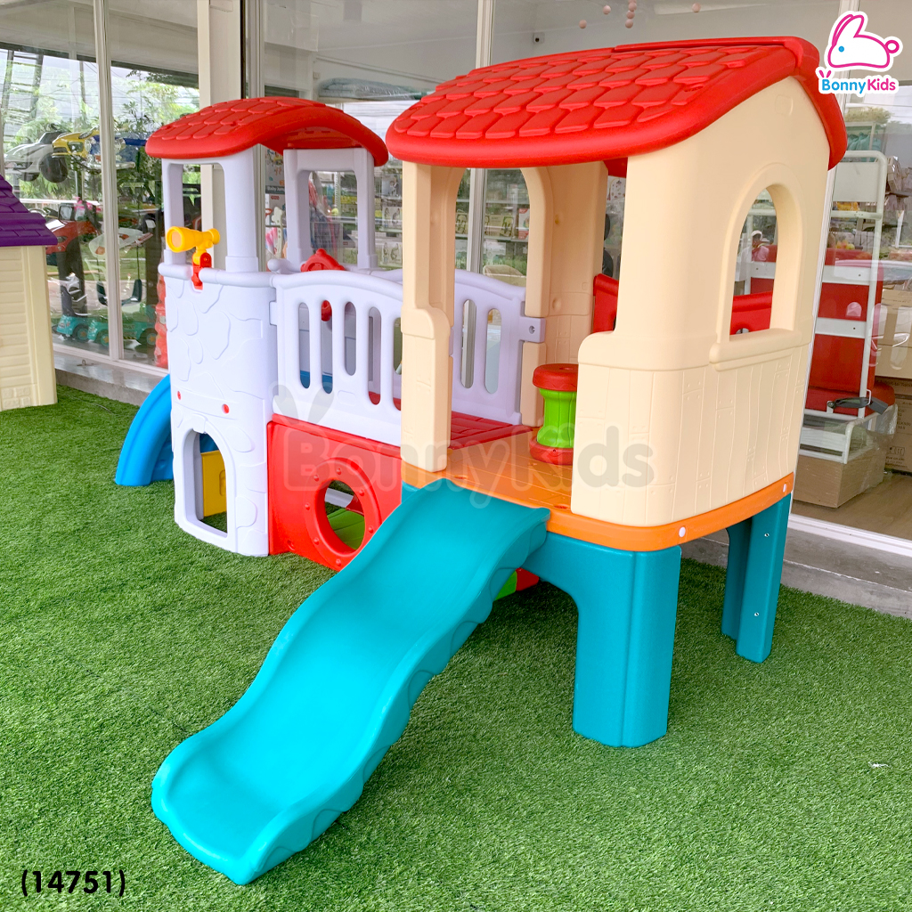 (14751) ชุดเครื่องเล่นบ้านน้อย 2 ชั้น 6in1 พร้อมสไลเดอร์ แข็งแรงทนทานใช้กลางแจ้งได้ดี