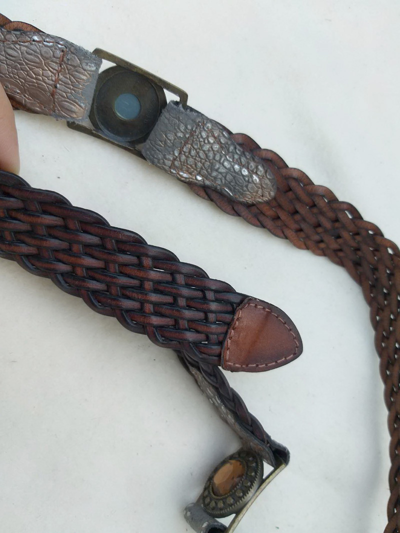 เข็มขัดหนังแท้สานขัด แต่งคริสตัลแนวอินดี้