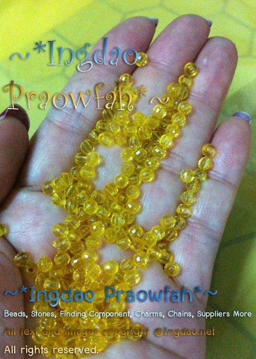3004yw ลูกปัดทรงลูกโลก ใสสวยเจียรเหลี่ยม ขนาด 4 มิล. สีเหลือง (10 กรัม/100 ชิ้น)