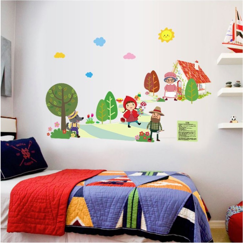 สติ๊กเกอร์แต่งห้อง DIY รูปหนูน้อยหมวกแดง ลอกออกแล้วติดซ้ำได้