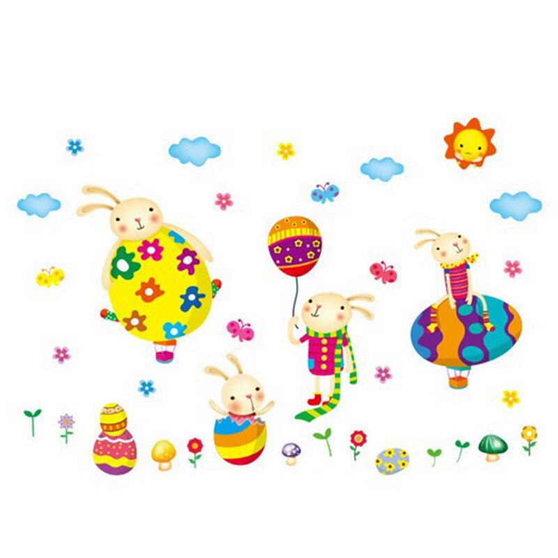 สติ๊กเกอร์แต่งห้อง DIY รูปกระต่ายขี่บอลลูน ลอกออกแล้วติดซ้ำได้