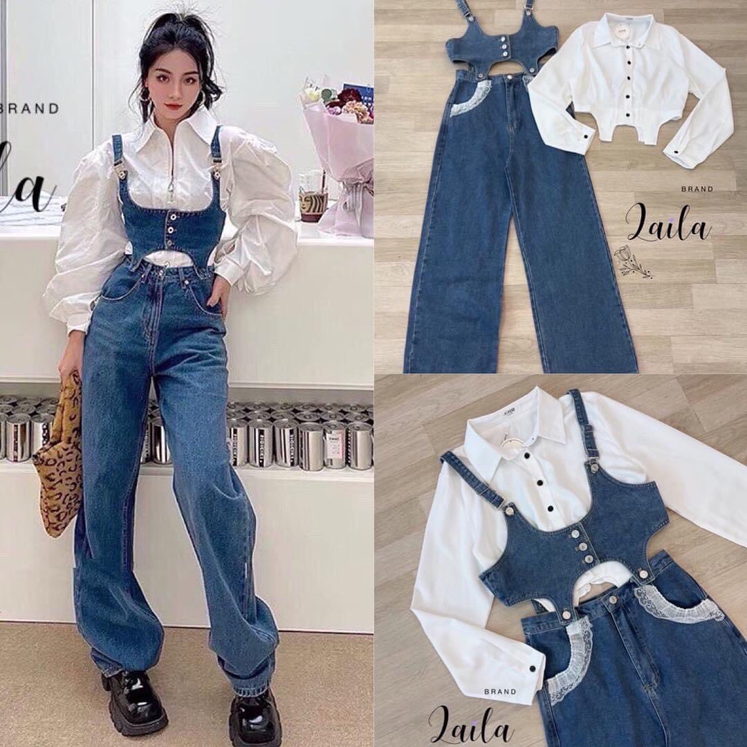 setเสื้อเชิ้ต+จั้มเอี้ยมยีนส์ เสื้อเชิ้ต คอปกสีขาวงานแต่งเว้าช่วงปลายผ้าอย่างดี นุ่มสบาย มาพร้อมจั้มเอี้ยมกางเกงยีนส์ 2 ท่อนแต่งเว้า ตัวกระเป๋าแต่งระบายๆ งานปรับสายได้ค่า : สินค้าคุณภาพ (พร้อมส่ง)