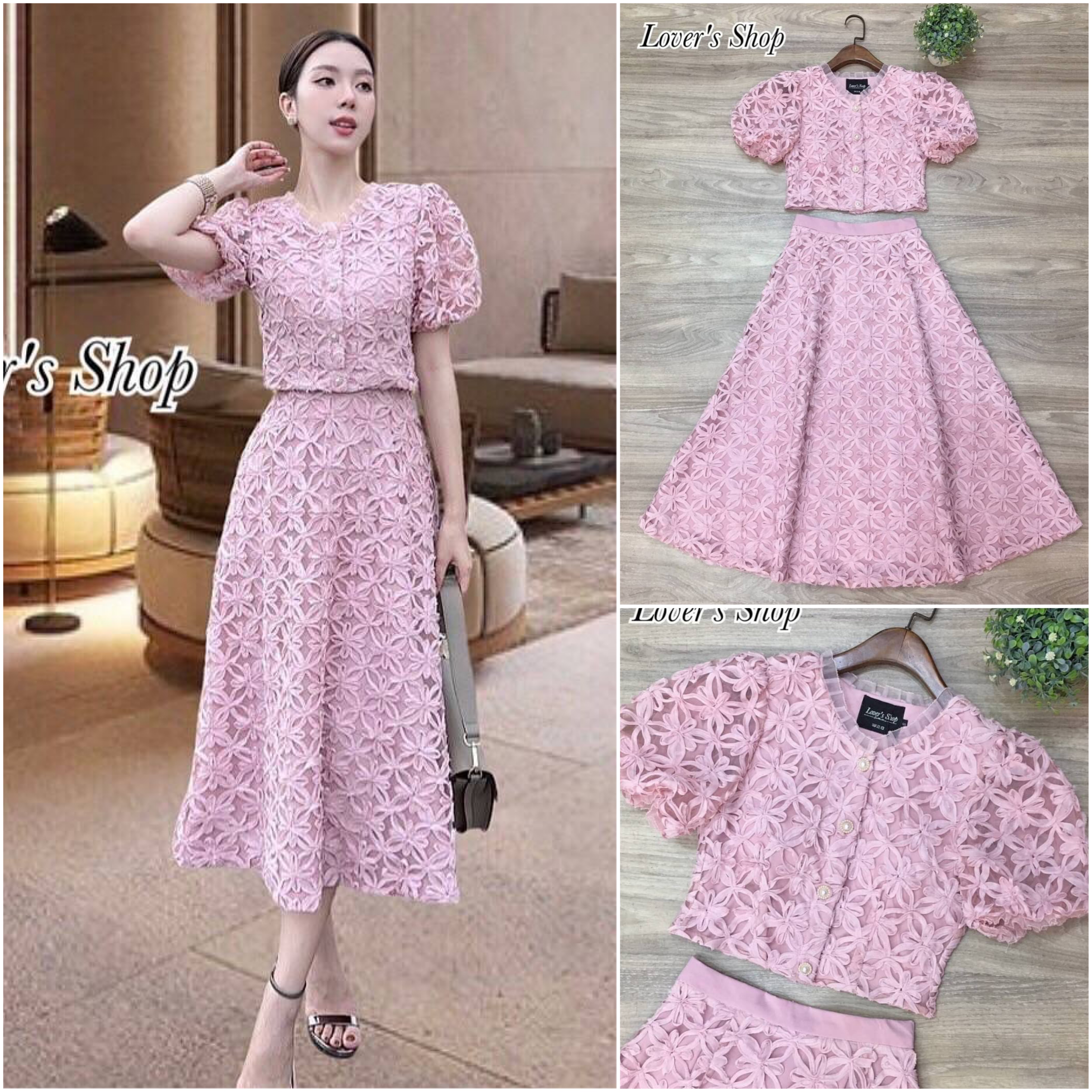 เซ็ท2ชิ้น เสื้อลูกไม้กระดุมหน้าทรงแขนตุ๊กตาน่ารัก ความยาวเสื้อกำลังดีไม่สั้นเอวไม่ลอยนะคะ มาพร้อมกระโปรงเอวสูงทรงสวย สินค้าคุณภาพ (พร้อมส่ง)