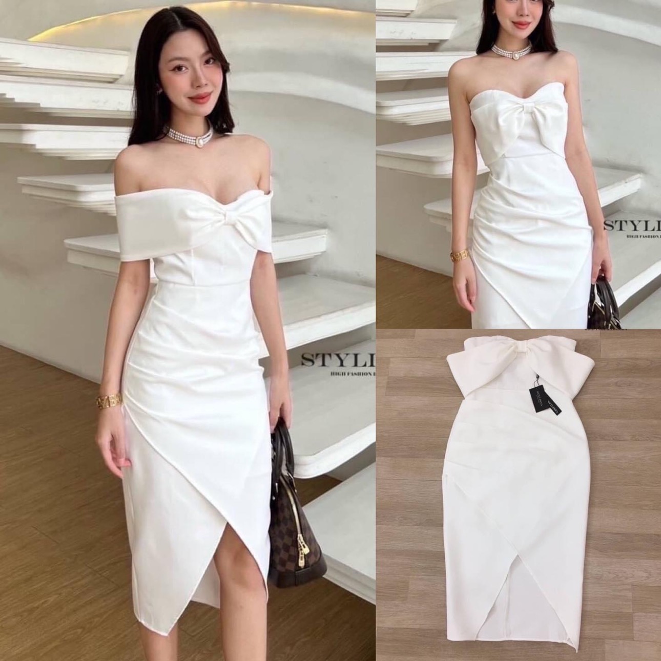 เดรสใส่สวยเรียบหรูดูดีมาก แพลตเทินดีงาม ใส่สวยเปะสุดๆ ใส่ได้2 แบบ เกาะอก ปาดไหล่ ใส่สบาย สินค้าคุณภาพ (พร้อมส่ง)