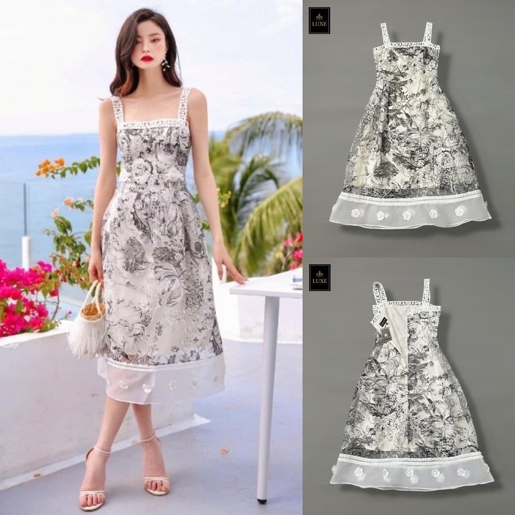 เดรสเสื้อสายเดี่ยวกระโปรงบานทรงเอ คัตติ้งประณีต สินค้าคุณภาพ (พร้อมส่ง)