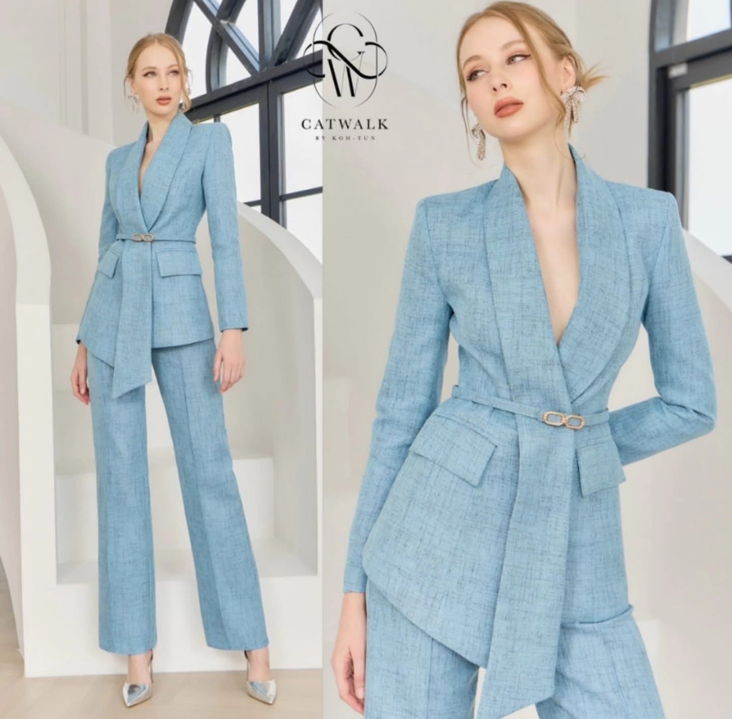 Set BLAZER เกรดพรีเมี่ยม เนื้อผ้าเกรดเอ ผ้าสั่งทอลายในตัว สวย ดูคลาสสิกมาก ตัวBLAZER เป็นทรงเข้ารูป ช่วงปกดีไซน์ออกมาดูเก๋สุดๆ มีเข็มขัดหัวทองคาด+กางเกงทรงขากระบอก ใส่สบาย : สินค้าคุณภาพ(พร้อมส่ง)