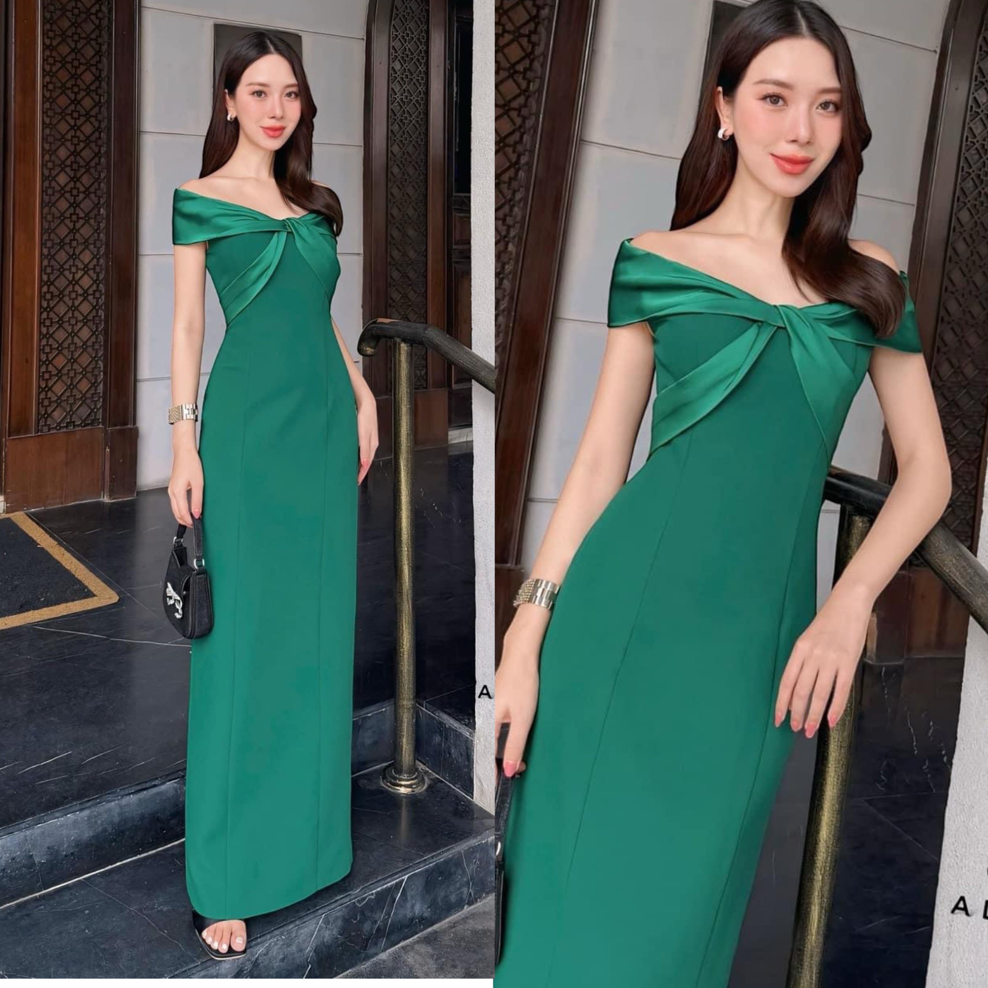 เดรสปาดไหล่ช่วงอกตัดต่อผ้าดีไซน์ไขว้อก เสริมฟองน้ำ ตัวเดรสใช้เนื้อผ้าเกรดพรีเมี่ยมทั้งตัว ดีไซน์กระโปรงทรงสอบยาว ผ่าหลัง งานมีซับใน ใส่สบาย : สินค้าคุณภาพ (พร้อมส่ง)