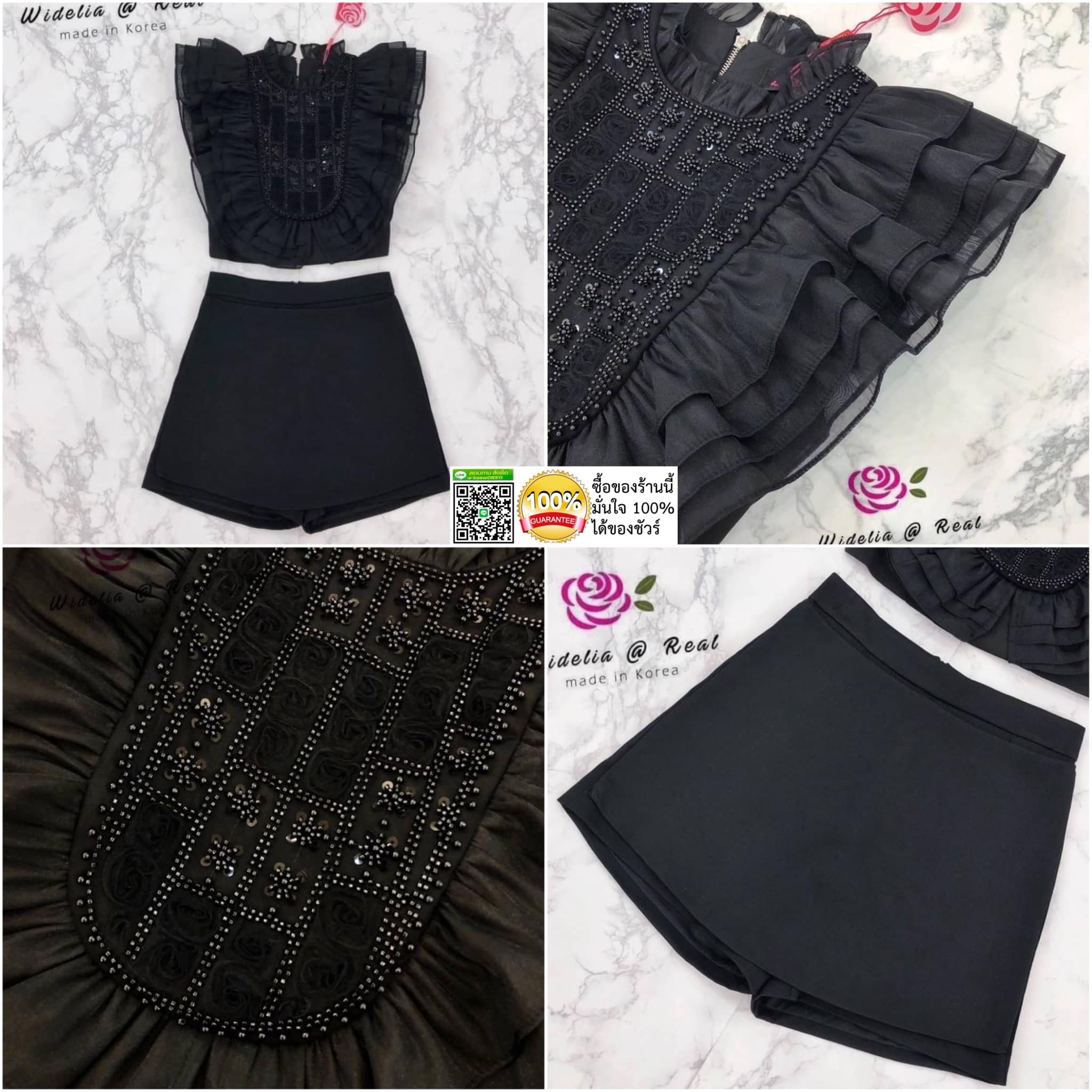 Set :: เซตเสื้อแขนกุดตัวสวยทรงดี เก๋ด้วยระบายสวยเด้งเป็นเลเยอร์ ด้วยผ้าออกันซ่าเนื้อสวย มีกิมมิคปักแต่งลูกปัดช่วงอกสวย มาเค้าชุดกับกางเกงขาสั้นทรงสวย สินค้าคุณภาพ (พร้อมส่ง)