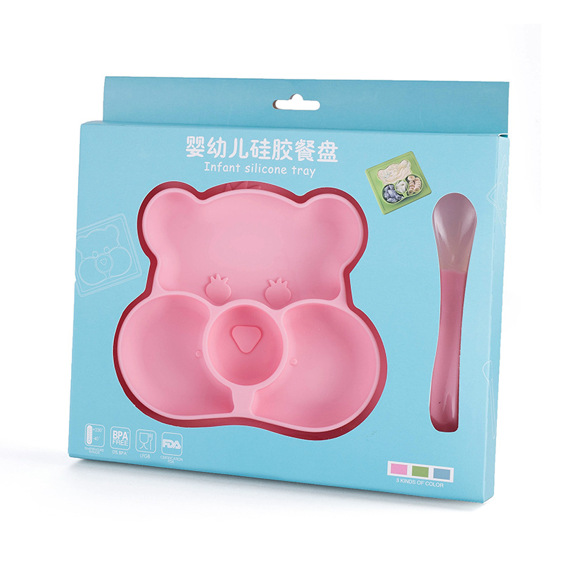 จานถาดอาหารซิลิโคนหมีน้อย พร้อมช้อนซิลิโคน NanaBaby