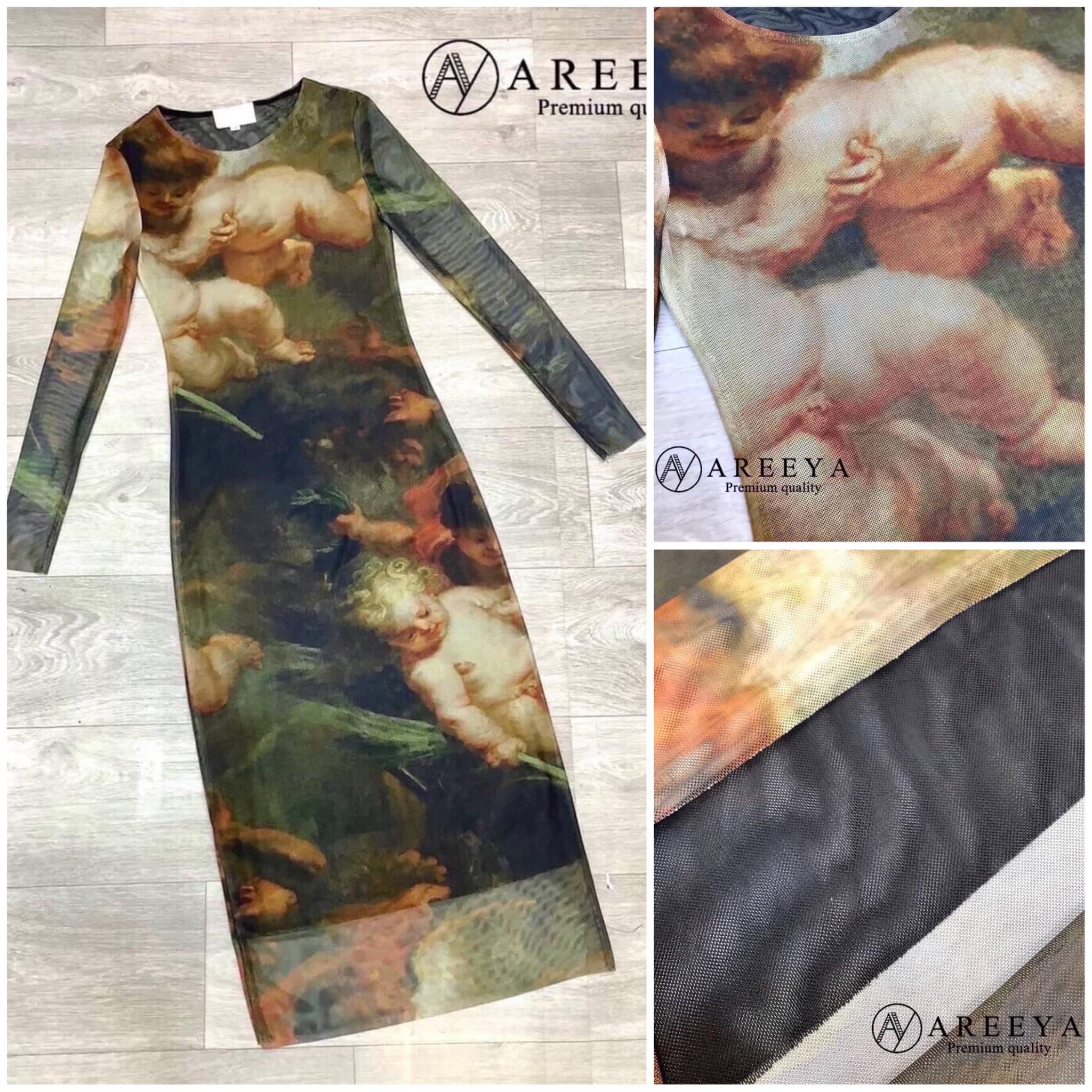 Zara black foral net dress เดรสแขนยาวตัวยาวเนื้อผ้าตะข่าย แบบถี่ยืดหยุ่นได้ดี สกีนลายทั้งตัว สวมใส่ง่าย ซับในทั้งตัว สินค้าคุณภาพ (พร้อมส่ง)