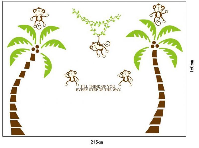 สติกเกอร์แต่งห้อง DIY ลายลิงปีนต้นมะพร้าว แผ่นใหญ่ ลอกออกแล้วติดซ้ำได้