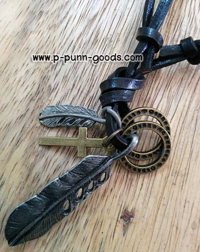 สร้อยหนังมัดจี้ ใบไม้ ไม้กางเขน วงแหวนคู่