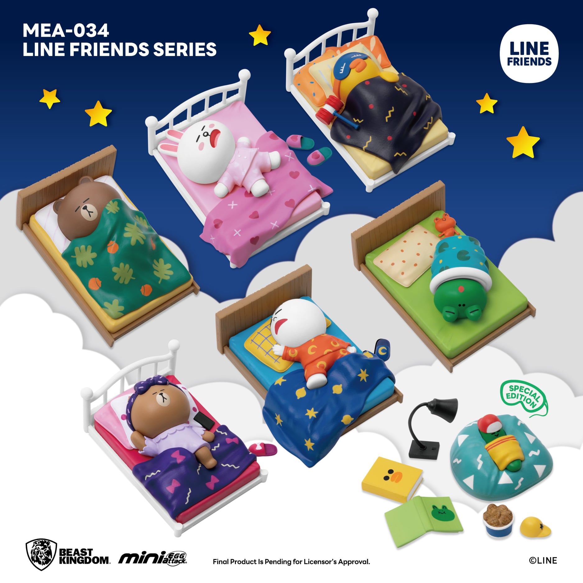 [เปิดจอง] Beast Kingdom MEA-034 LINE FRIENDS Night-Night Series Set Mini Egg Attack Figures