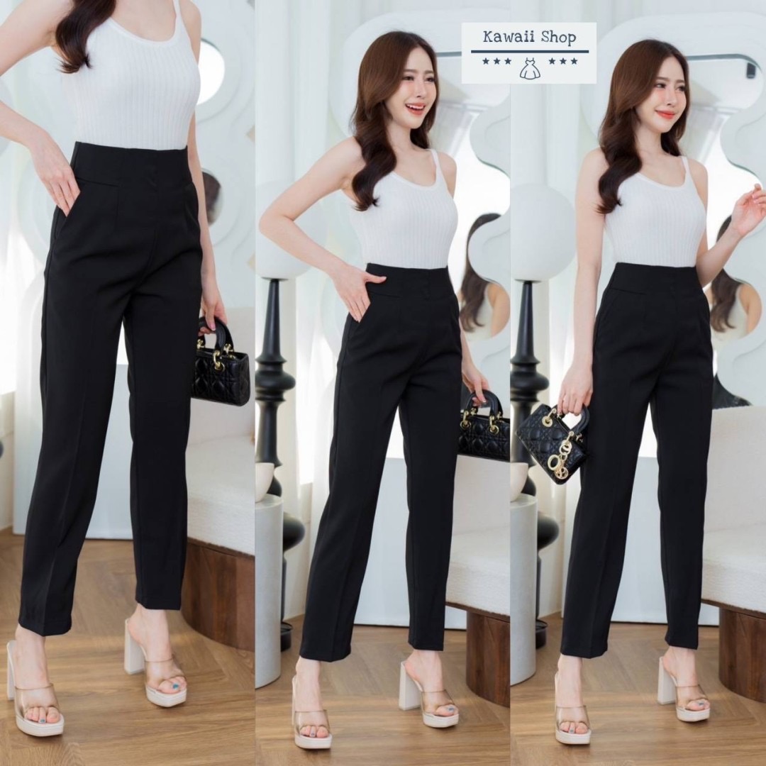 กางเกง9ส่วน กระเป๋าข้าง ติดตะขอ ซิปข้าง เนื้อผ้าลิลลี่ ใส่สบาย : สินค้าคุณภาพ (พร้อมส่ง)