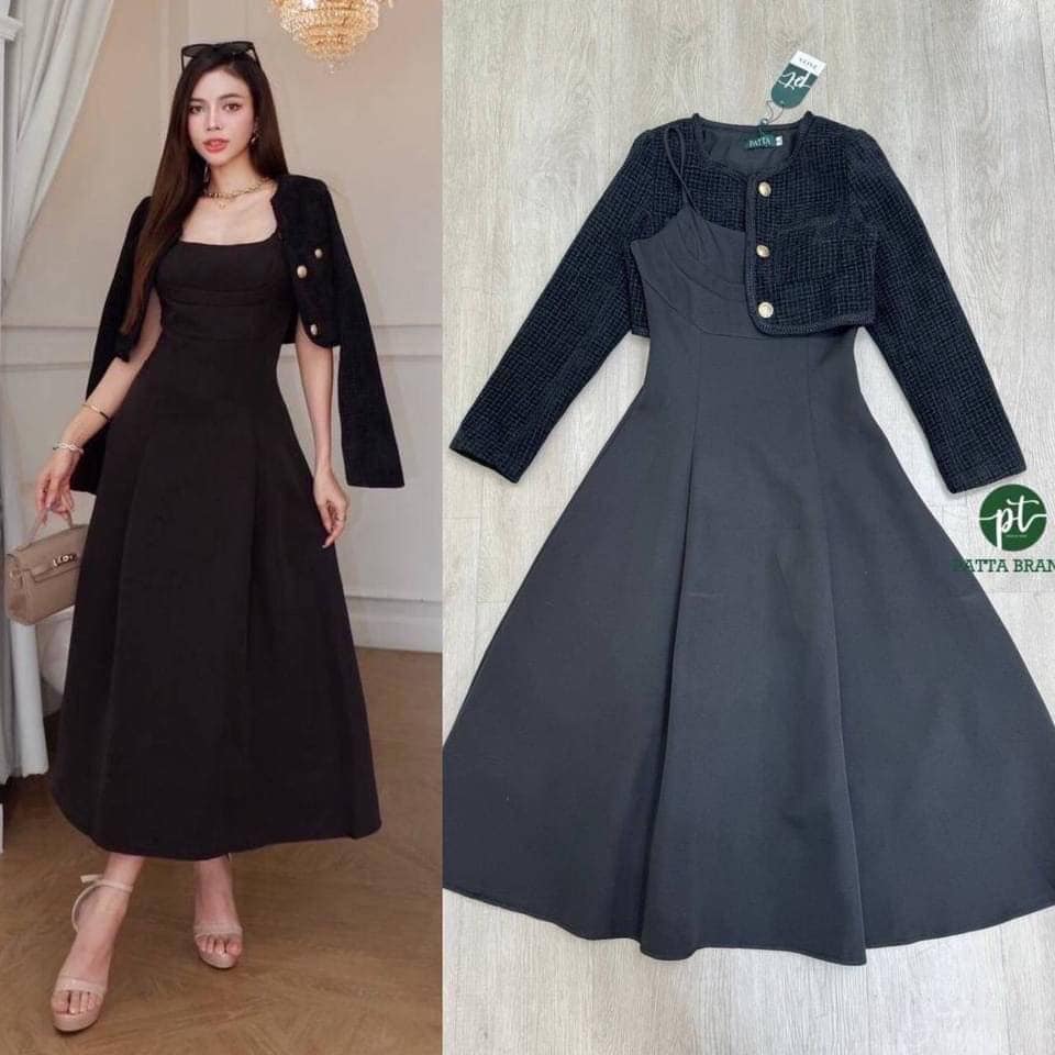 Set 2 ชิ้น สีดำเดรสยาวสายสปาเกตตี้ อกดีเทลเย็บตีกี็ตโค้งเพิ่มมิติให้กับชุด ( อกเสริมฟองน้ำ มีซิปหลังอย่างดี ) สินค้าคุณภาพ (พร้อมส่ง)