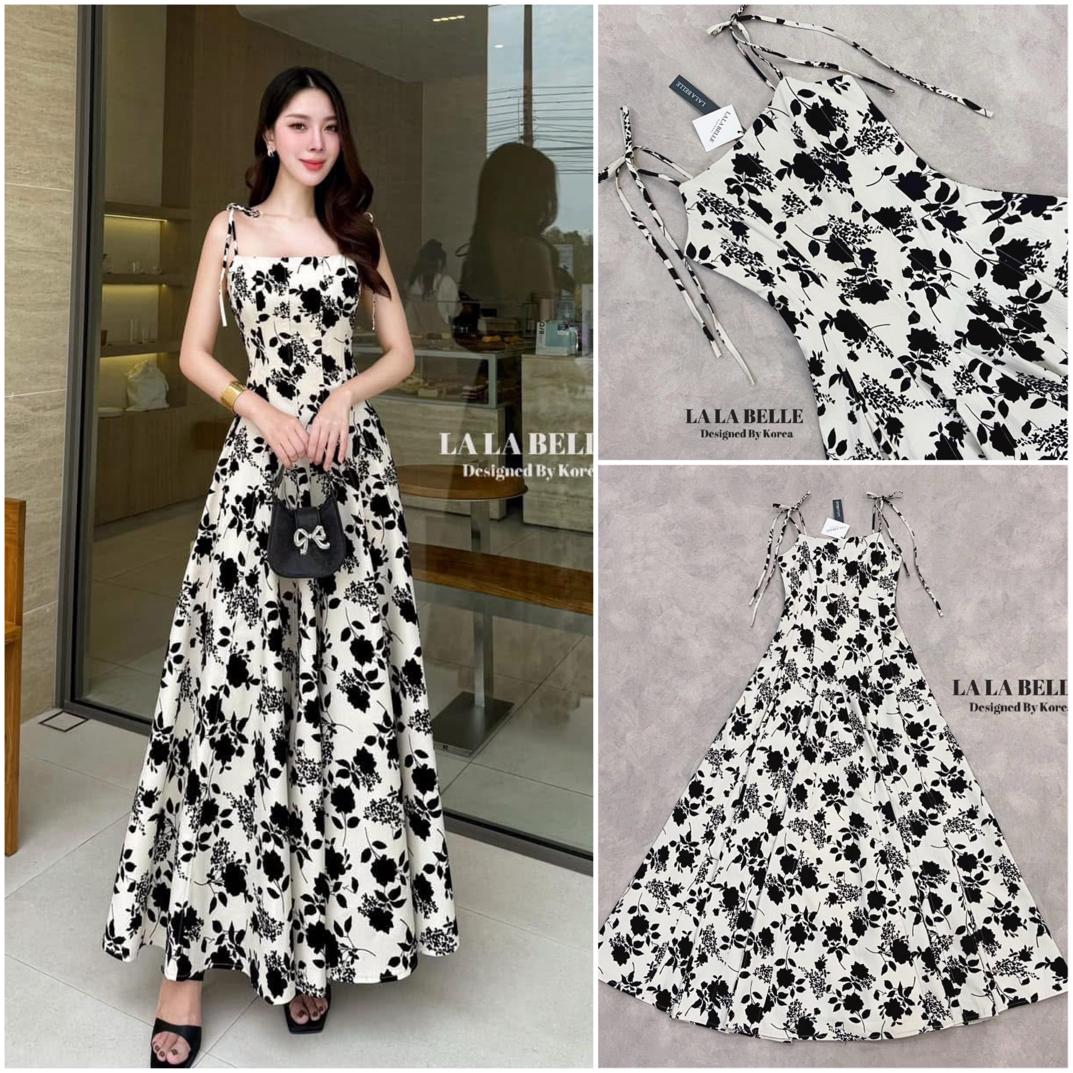 แม็กซี่เดรสสายเดี่ยวสวยตะโกนมากค่ะเนื้อผ้าทอลายไม้พิมพ์ลายดอกกุหลาบกำมะหยี่เนื้อผ้าดีมีน้ำหนักทรงสายเดึ่ยวผูกโบว์บ่าเย็บเก็บทรงมีซับในอัดกาวงานคุณภาพ ใส่สบาย : สินค้าคุณภาพ (พร้อมส่ง)