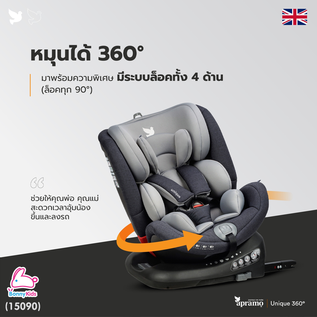 (15090) Apramo คาร์ซีทสำหรับเด็ก รุ่น UNIQUE360 ใช้ได้ตั้งแต่แรกเกิด - 12 ปี